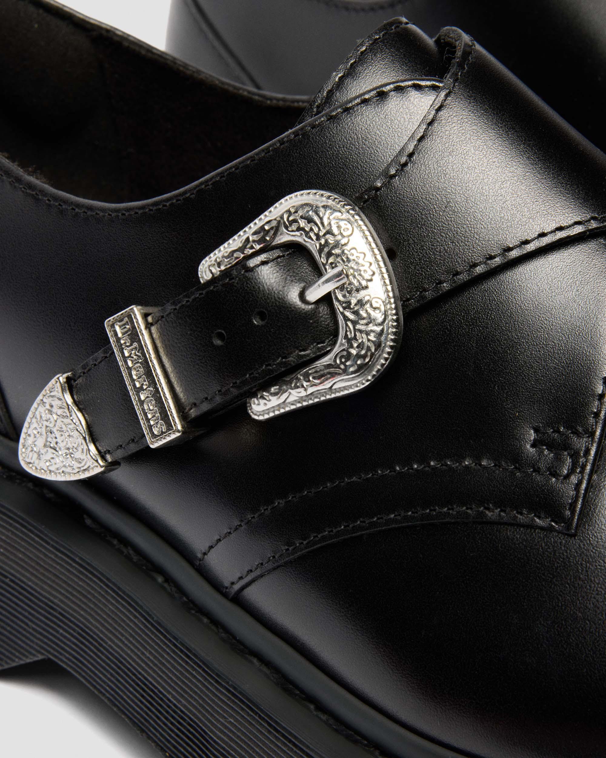 Retro Monk Quad Tumble Leather Strap Shoes in BLACK | Dr. Martens™
