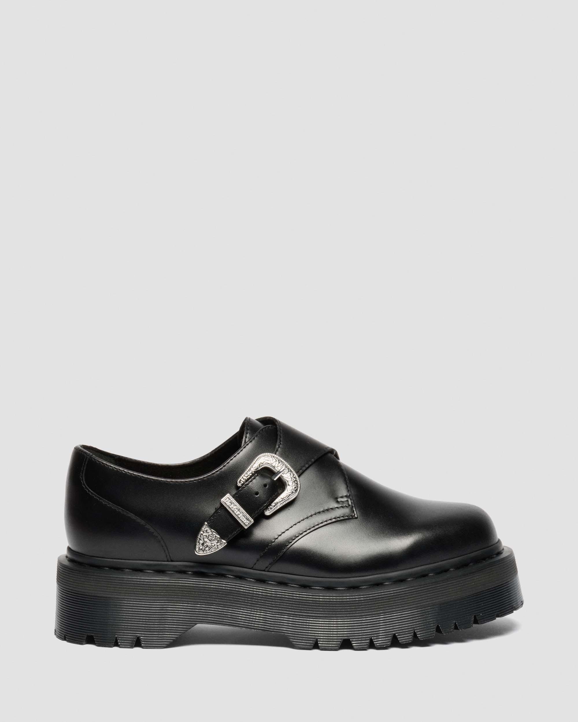 Retro Monk Quad Tumble Leather Strap Shoes in BLACK | Dr. Martens™