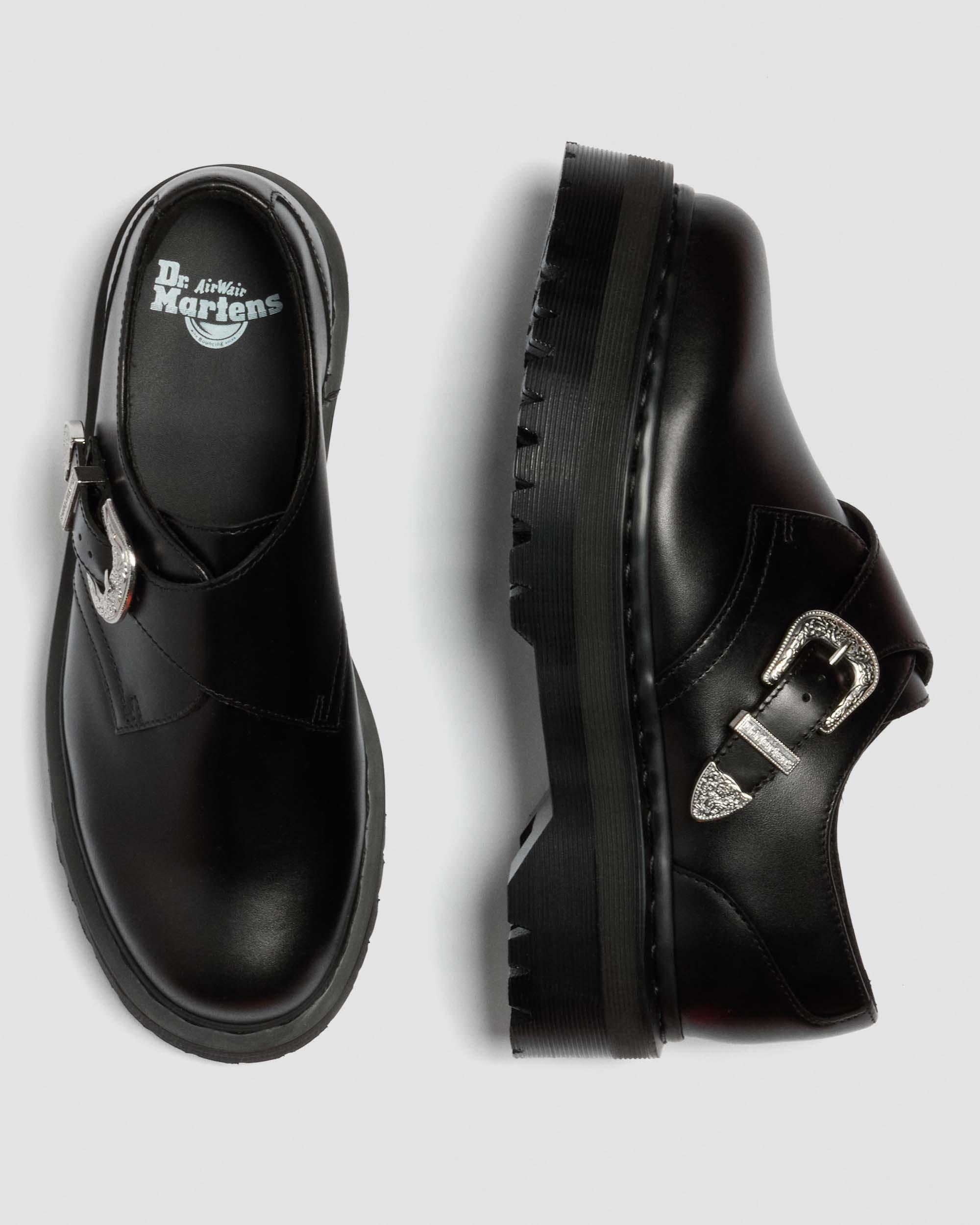 Retro Monk Quad Tumble Leather Strap Shoes in BLACK | Dr. Martens™