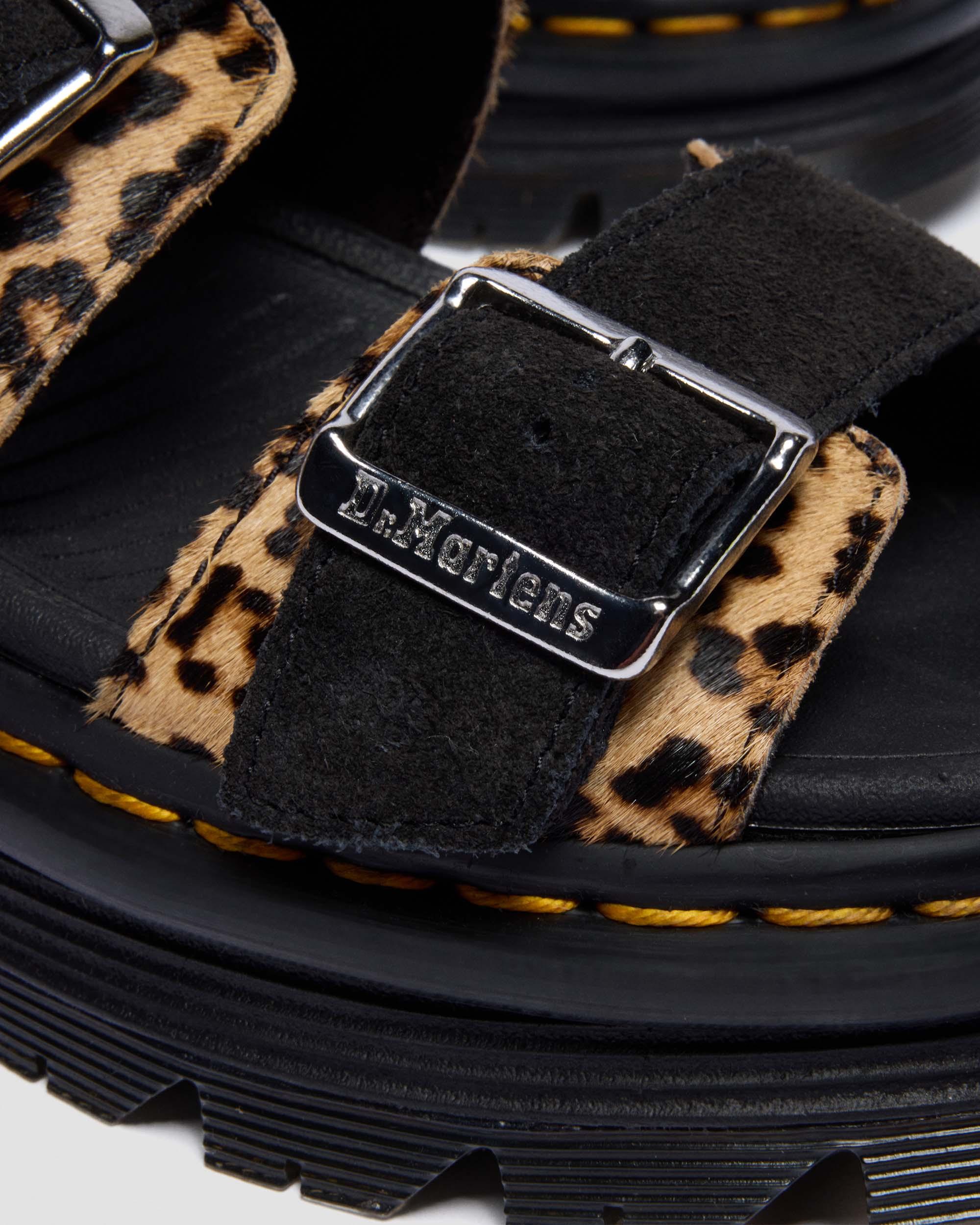 Zebzag Leopard Hair On Leather Sandals in Light Tan+Black