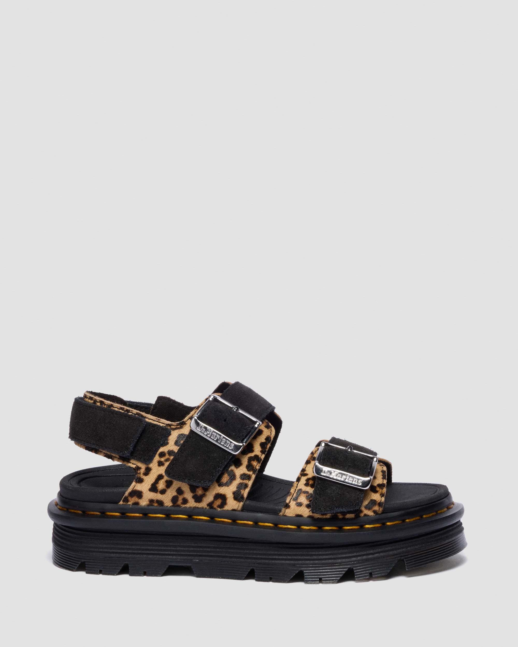 Zebzag Leopard Hair On Leather Sandals in Light Tan+Black