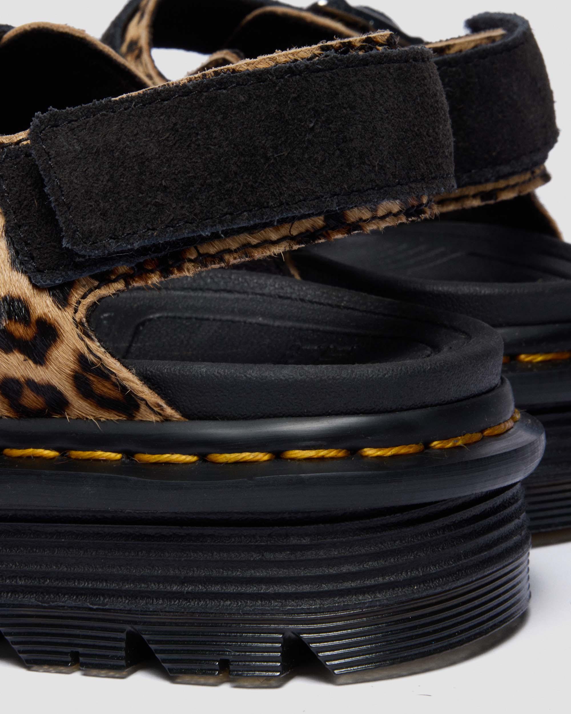 Zebzag Leopard Hair On Leather Sandals in Light Tan+Black