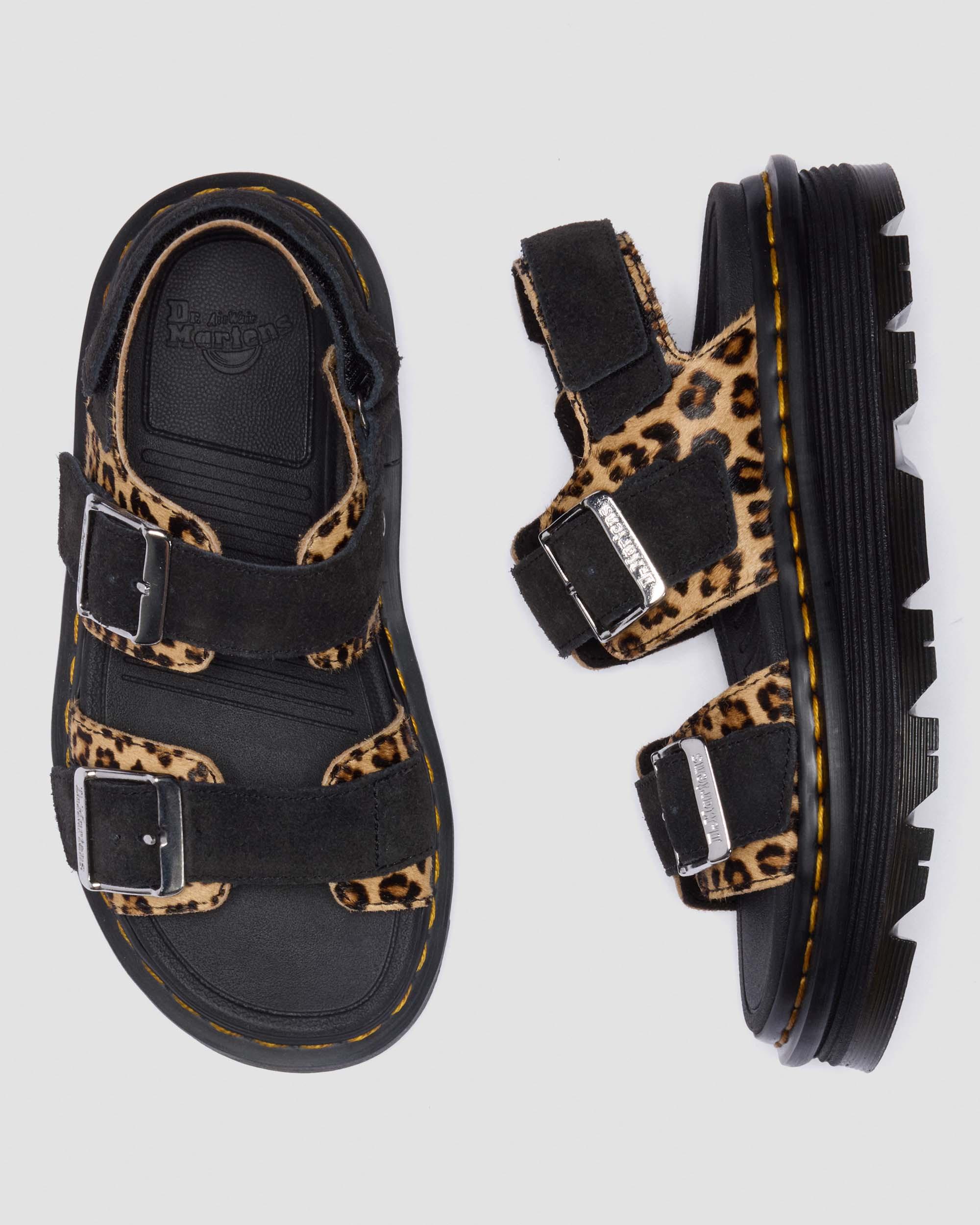 Zebzag Leopard Hair On Leather Sandals in Light Tan+Black