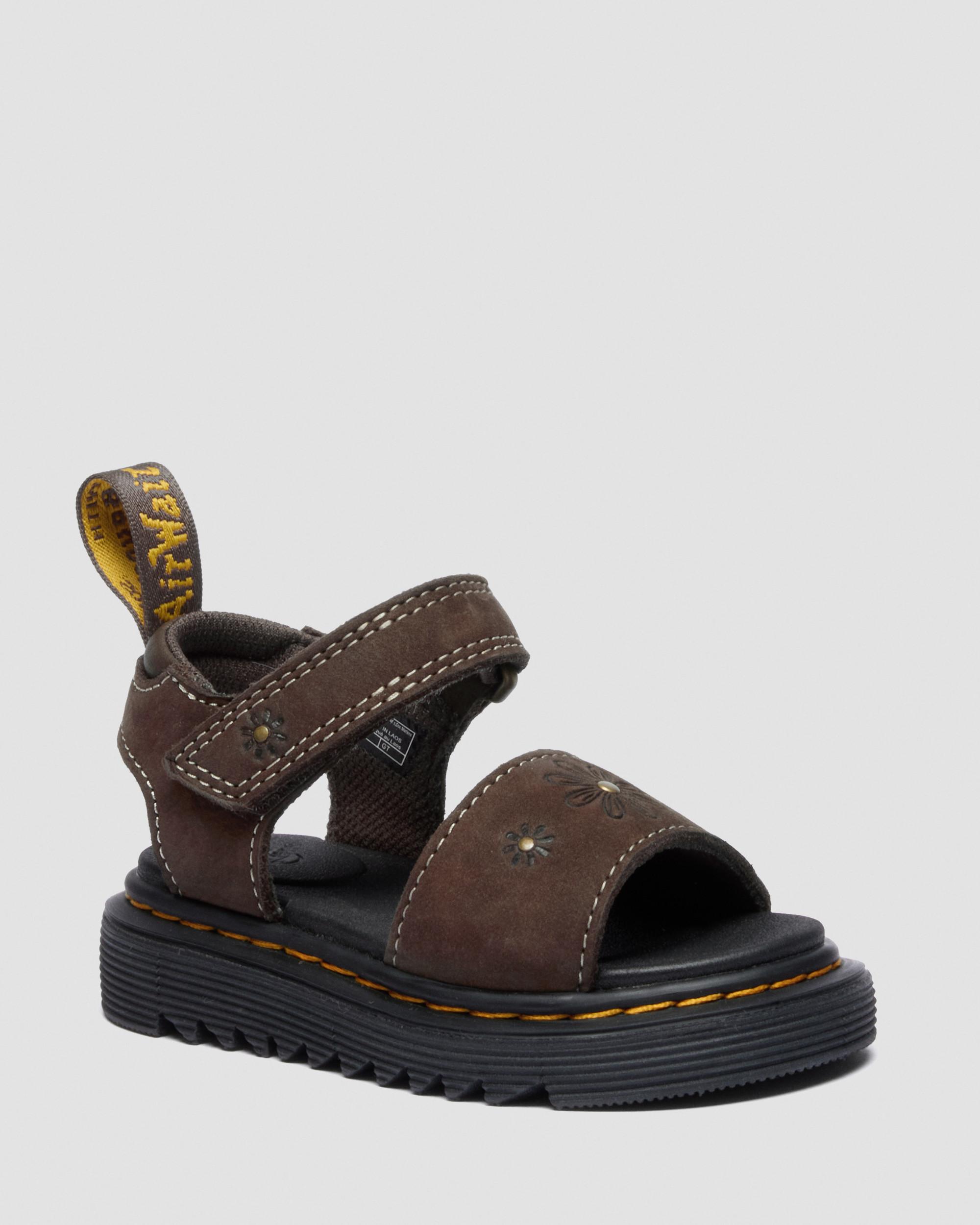 Toddler Marlowe Flower Debossed Nubuck Strap Sandals in Dark Brown