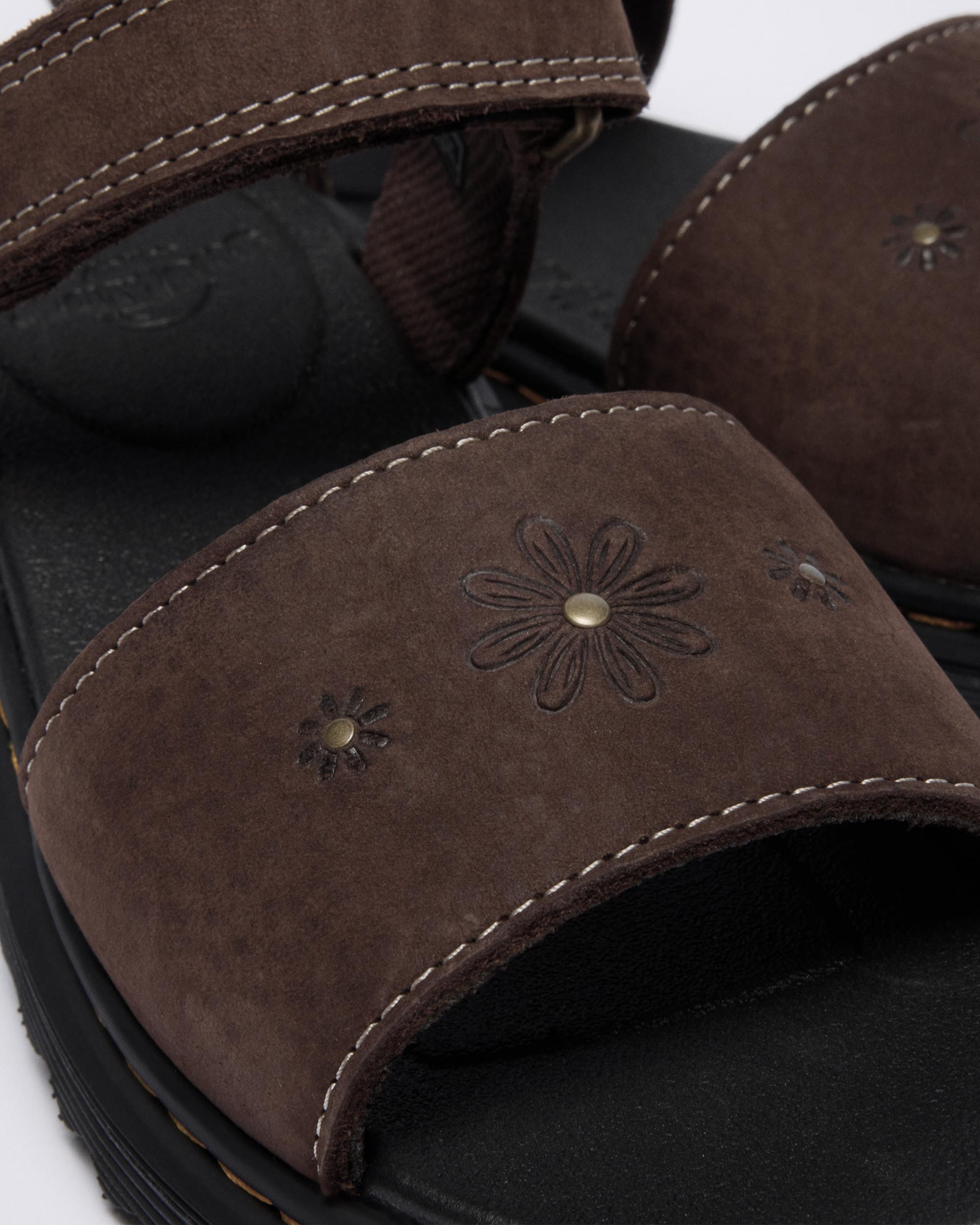Toddler Marlowe Flower Debossed Nubuck Strap Sandals in Dark Brown