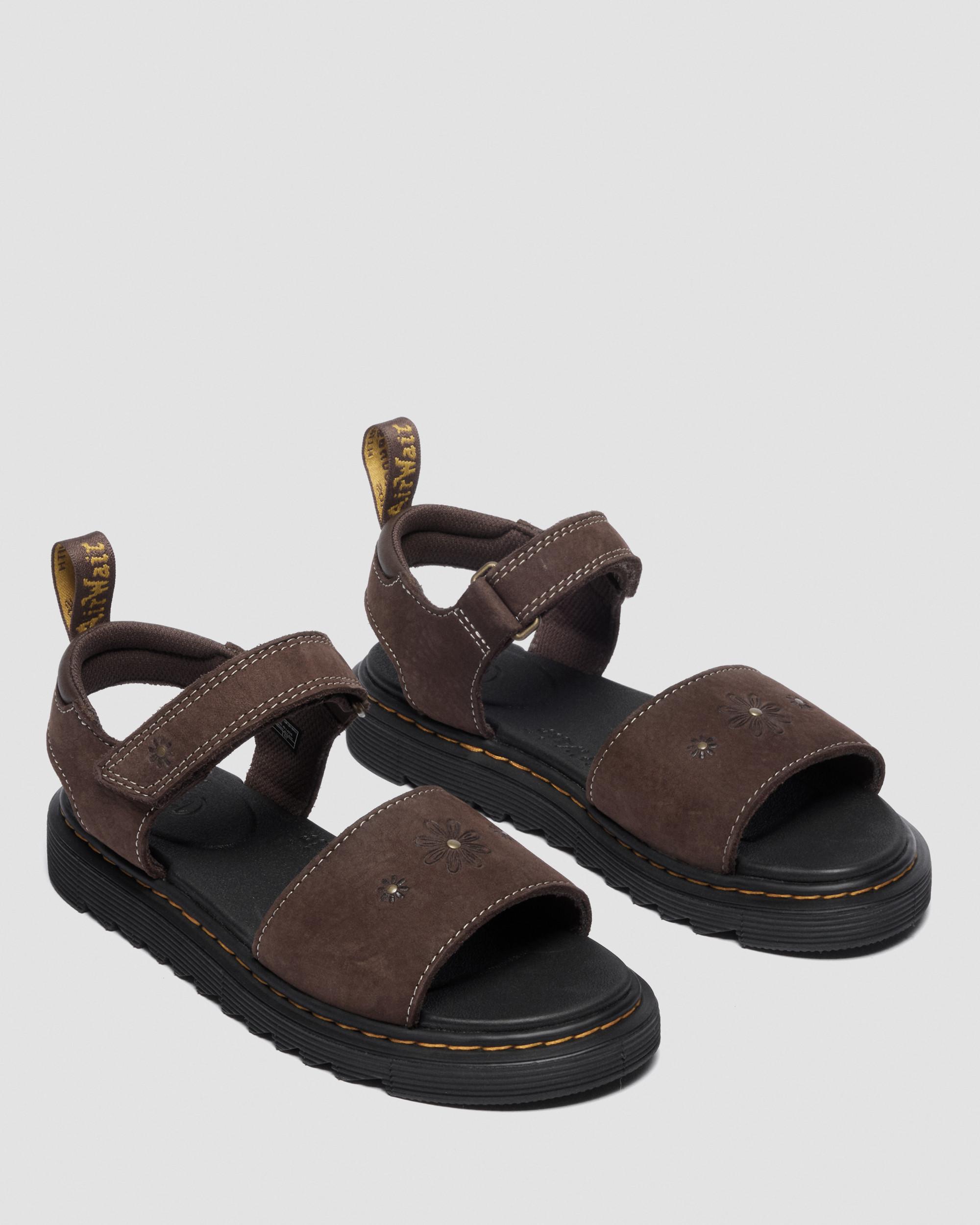 Toddler Marlowe Flower Debossed Nubuck Strap Sandals in Dark Brown
