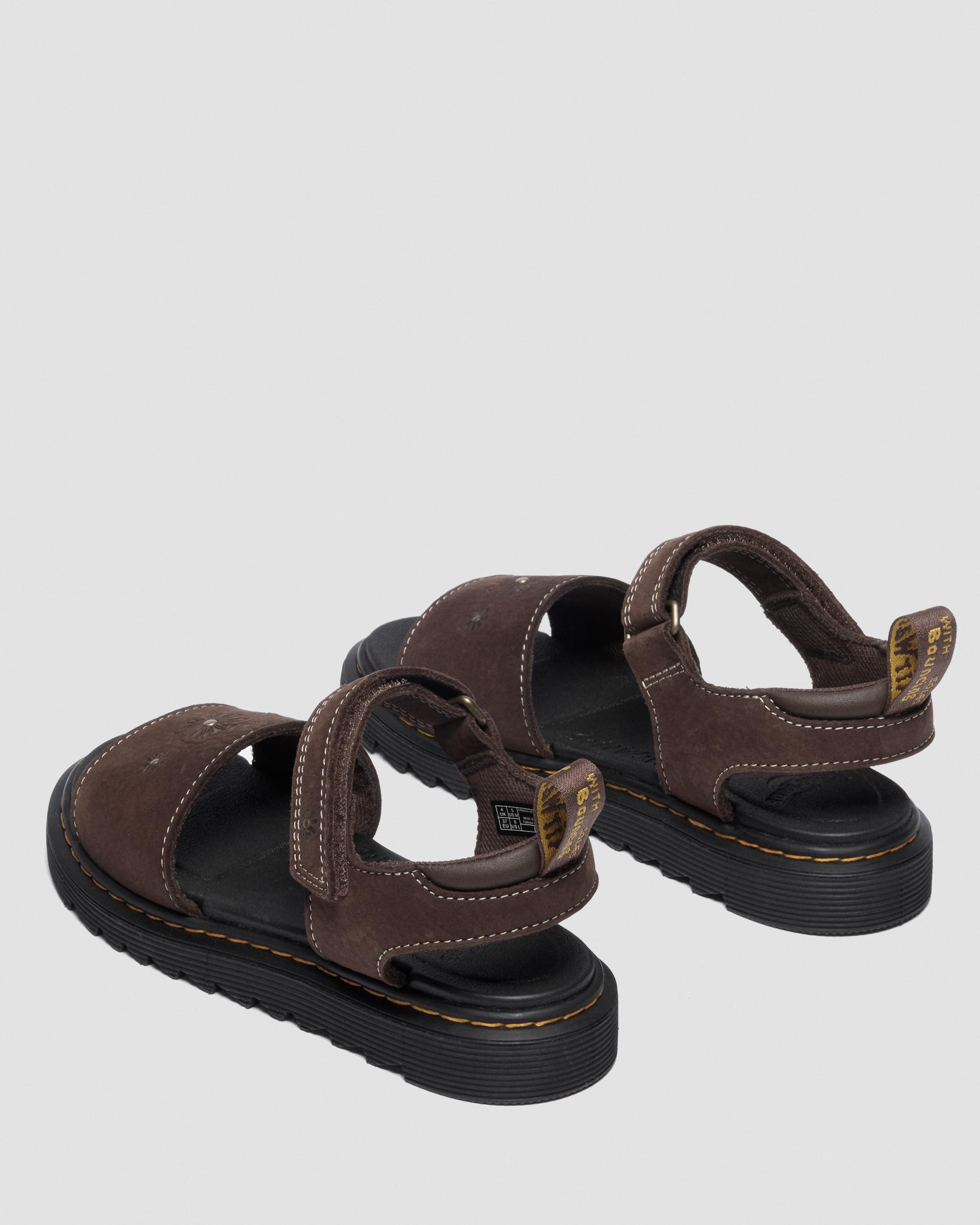 Toddler Marlowe Flower Debossed Nubuck Strap Sandals in Dark Brown