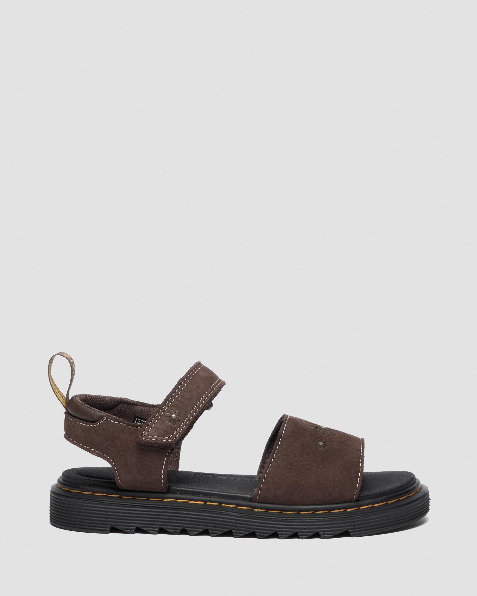 Toddler Marlowe Flower Debossed Nubuck Strap Sandals in Dark Brown