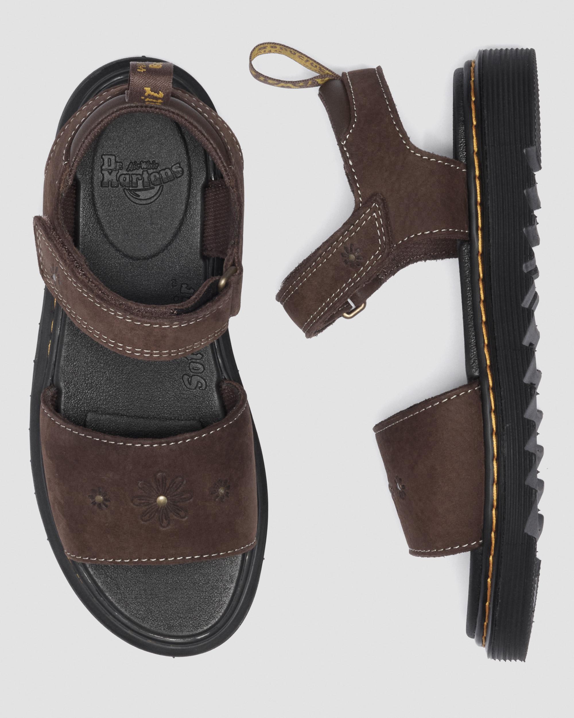 Toddler Marlowe Flower Debossed Nubuck Strap Sandals in Dark Brown