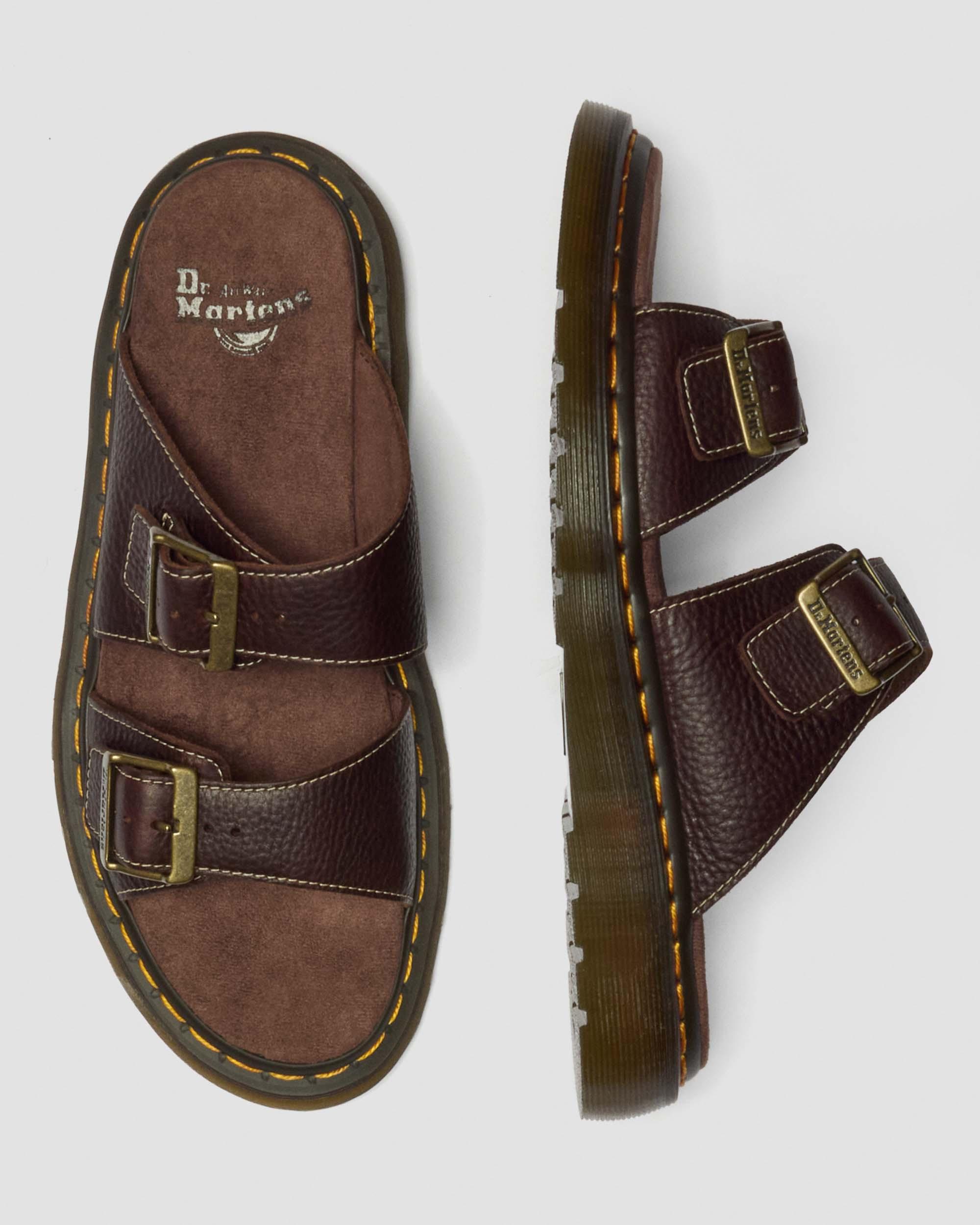 Josef Slide-sandaler i Grizzly-læder in Mørkebrun