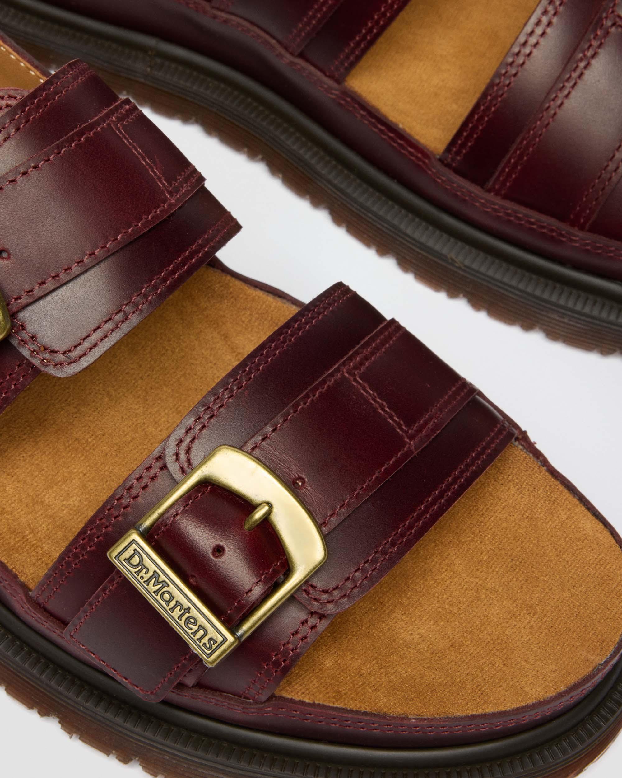 San Two Strap Leather Sandals in CHERRY RED