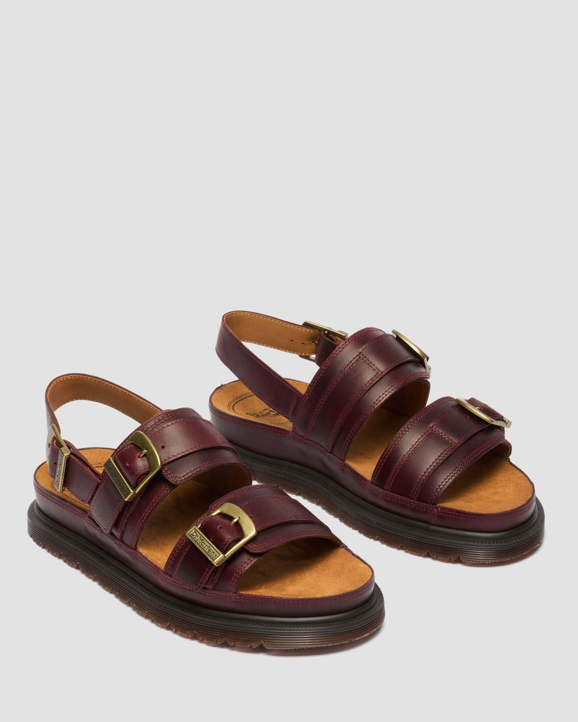 San Two Strap Leather Sandals in CHERRY RED