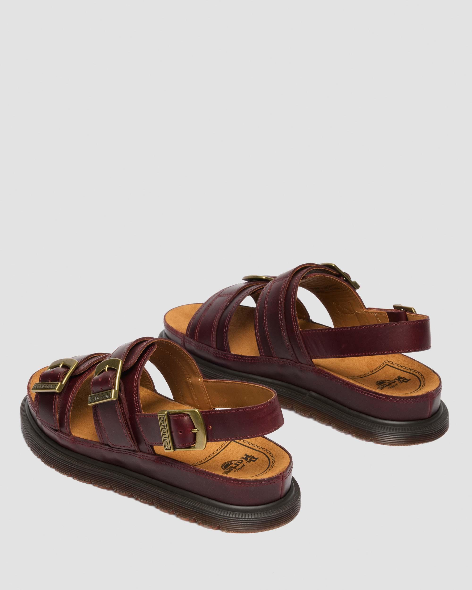 San Two Strap Leather Sandals in CHERRY RED