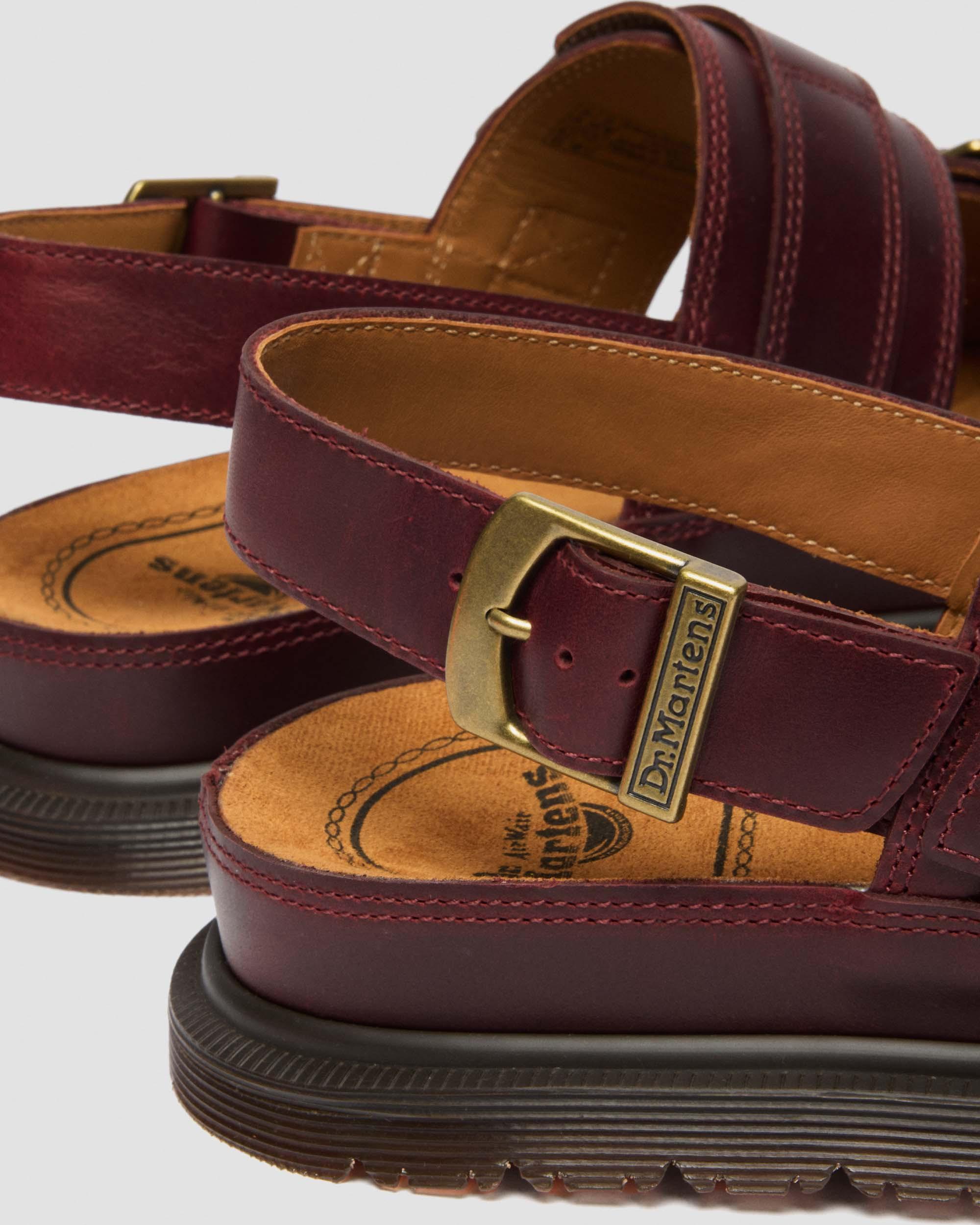 San Two Strap Leather Sandals in CHERRY RED