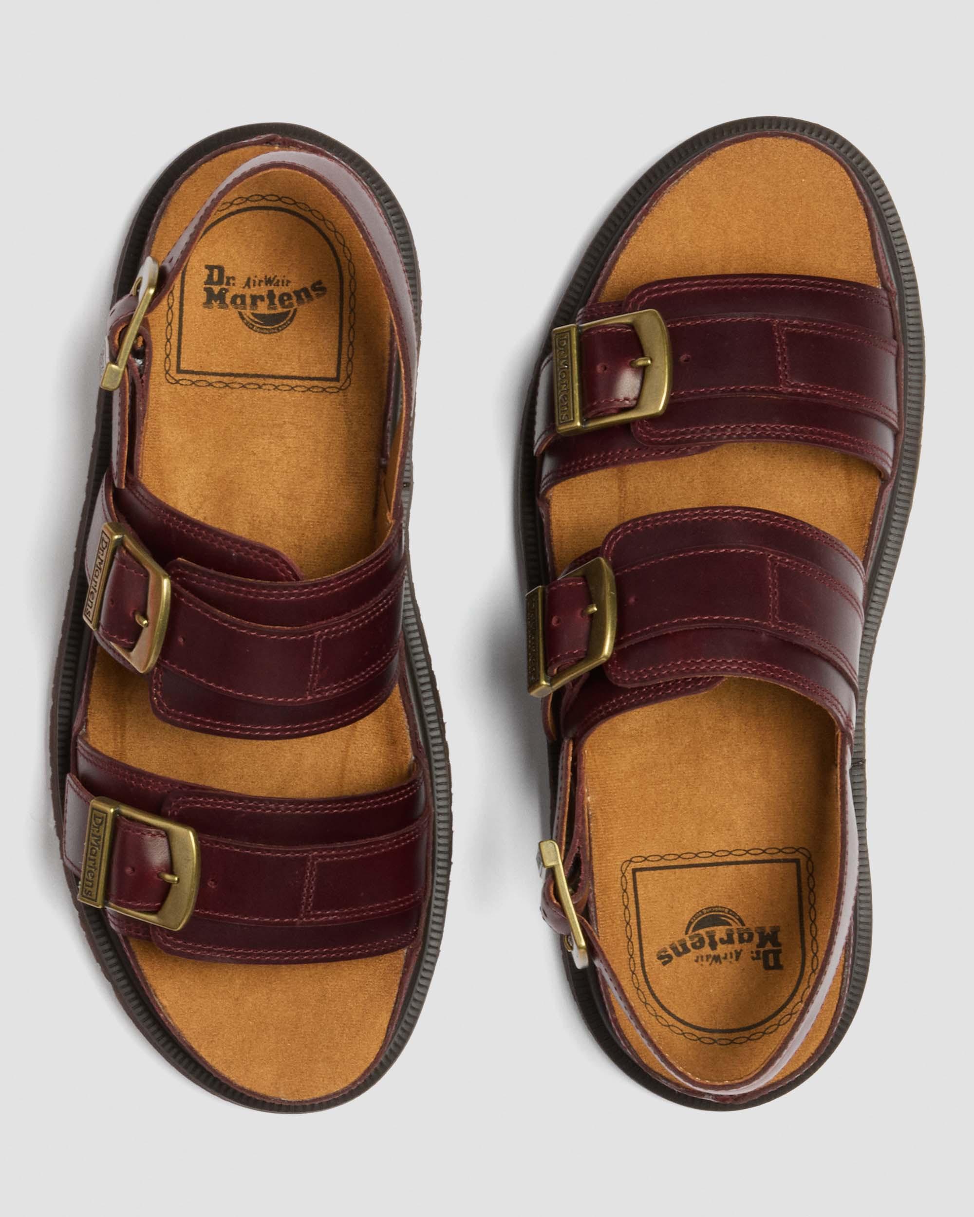 San Two Strap Leather Sandals in CHERRY RED