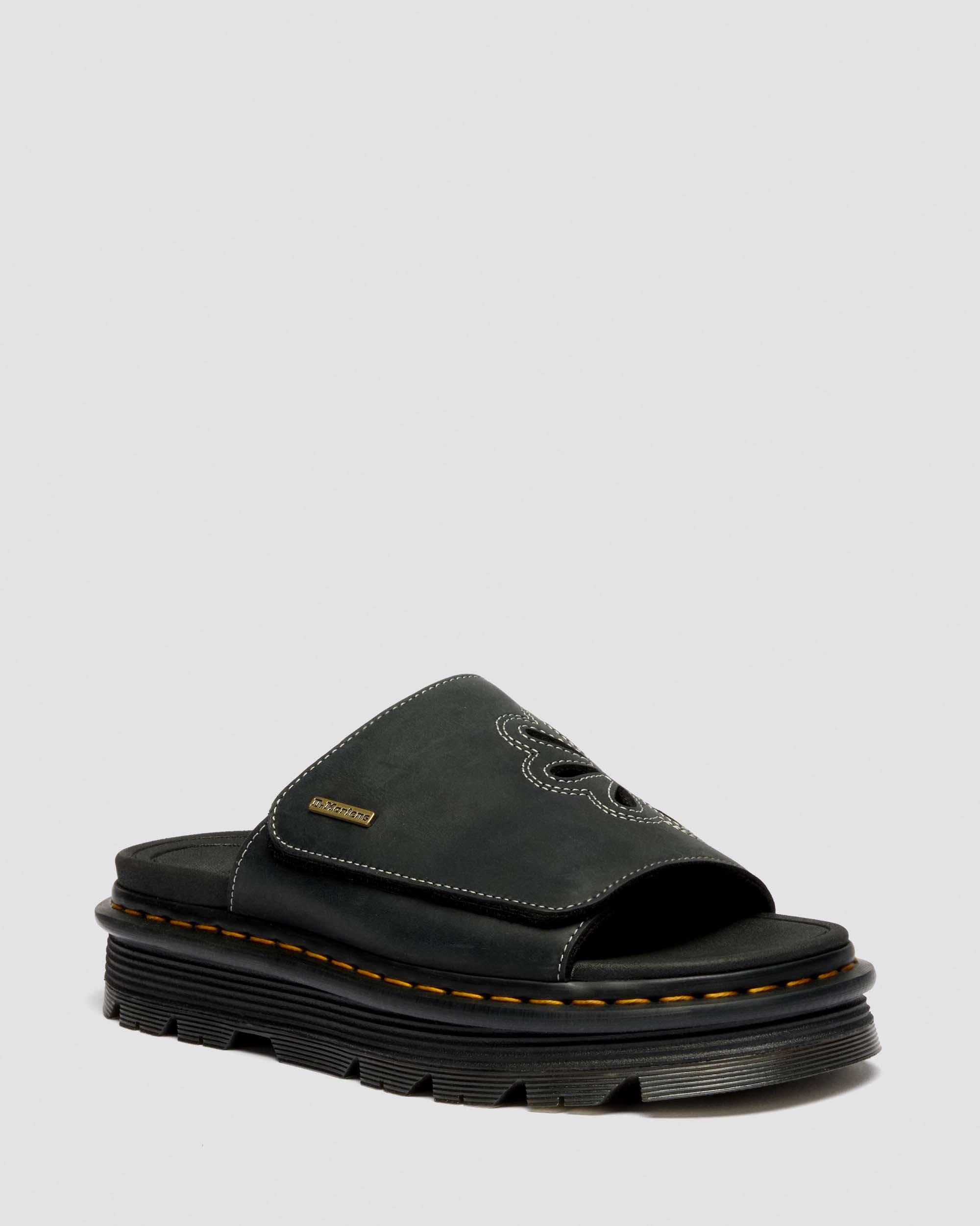 Zebzag Wyoming Leather Slides in Black