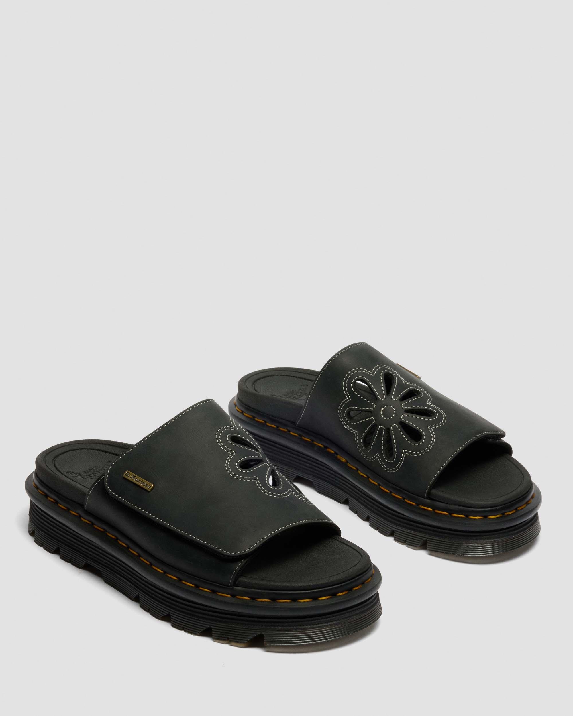 Zebzag Wyoming Leather Slides in Black