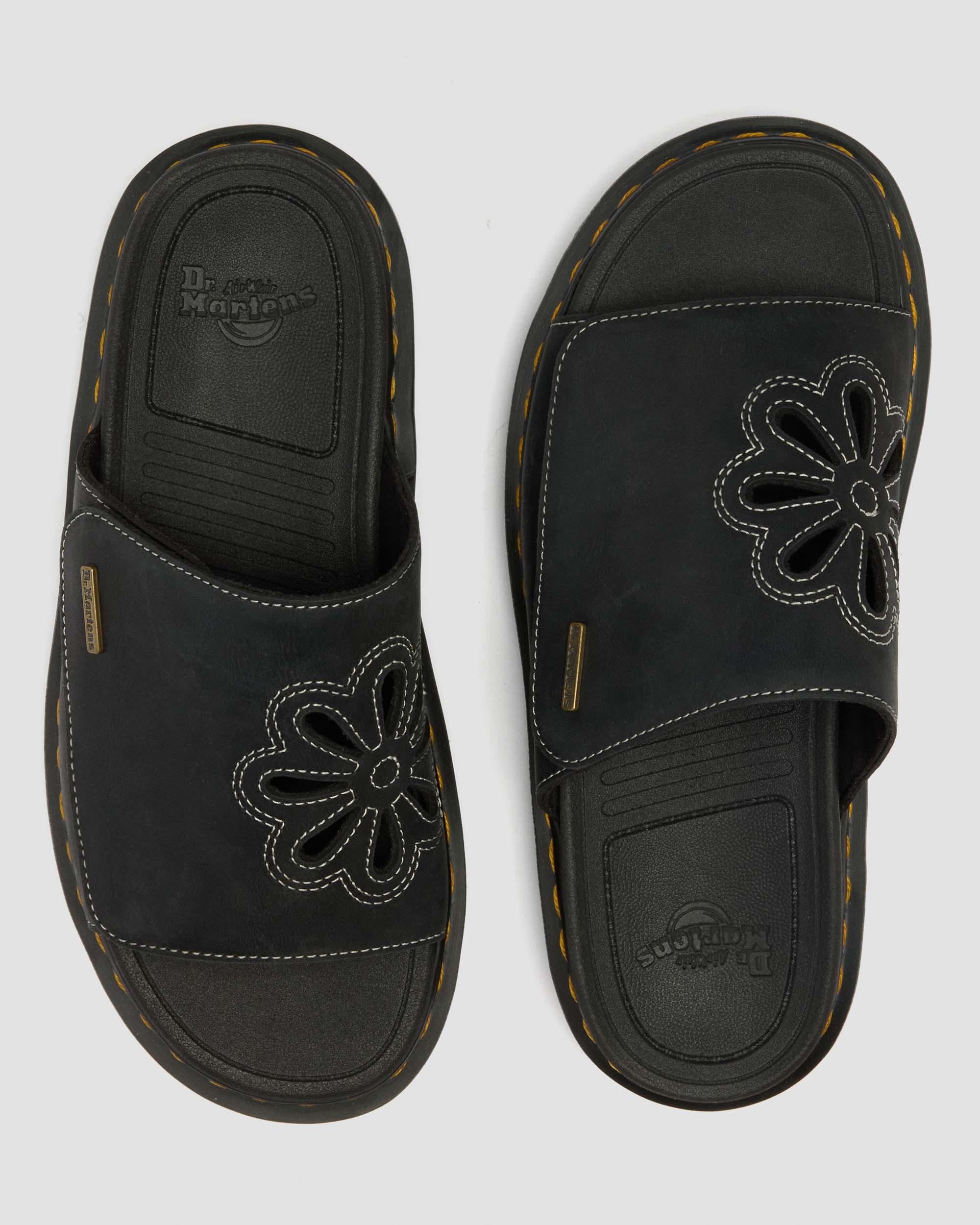 Zebzag Wyoming Leather Slides in Black