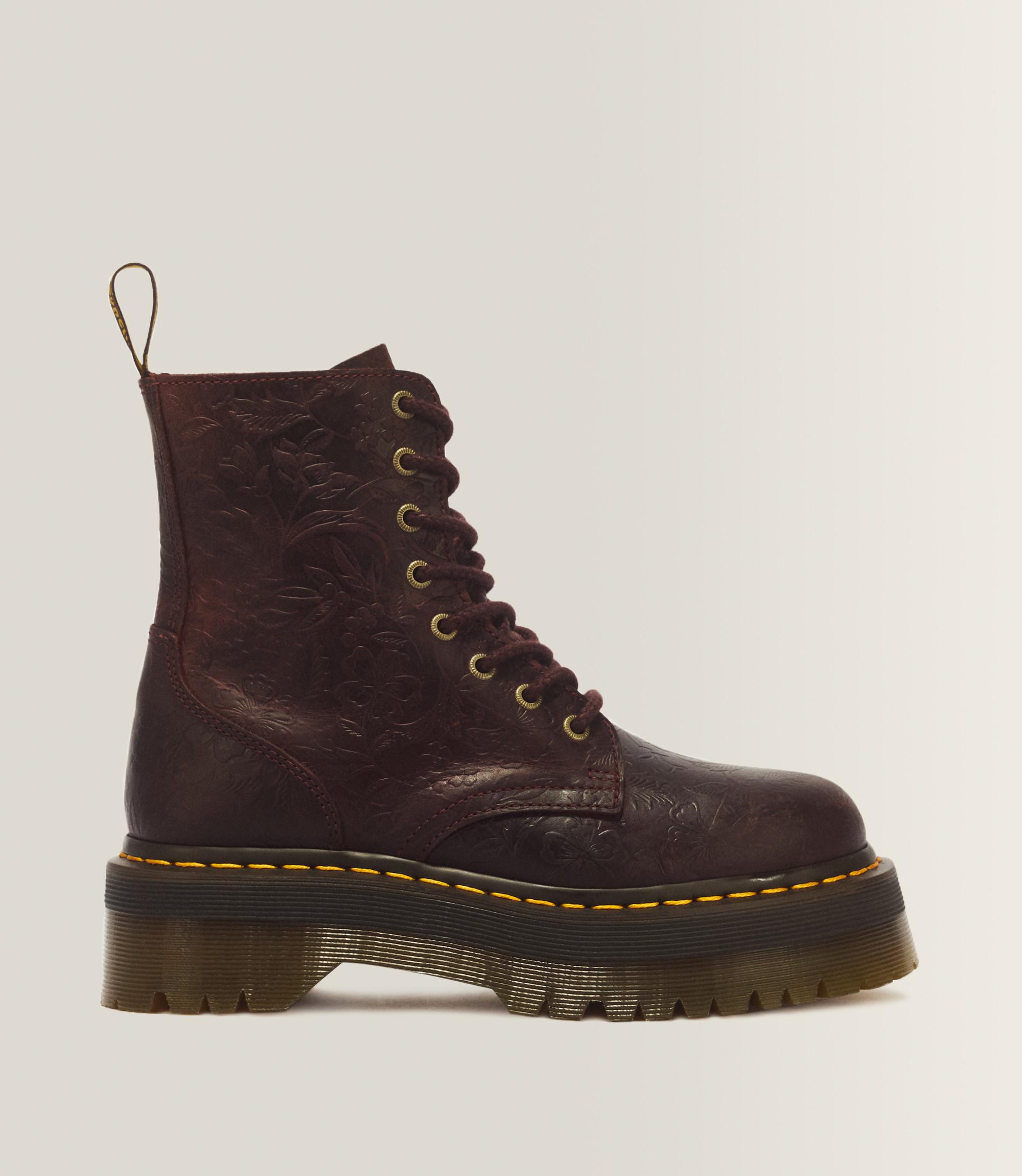 Jadon Floral Emboss 8 Eye Crazy Horse Leather Platform Boots