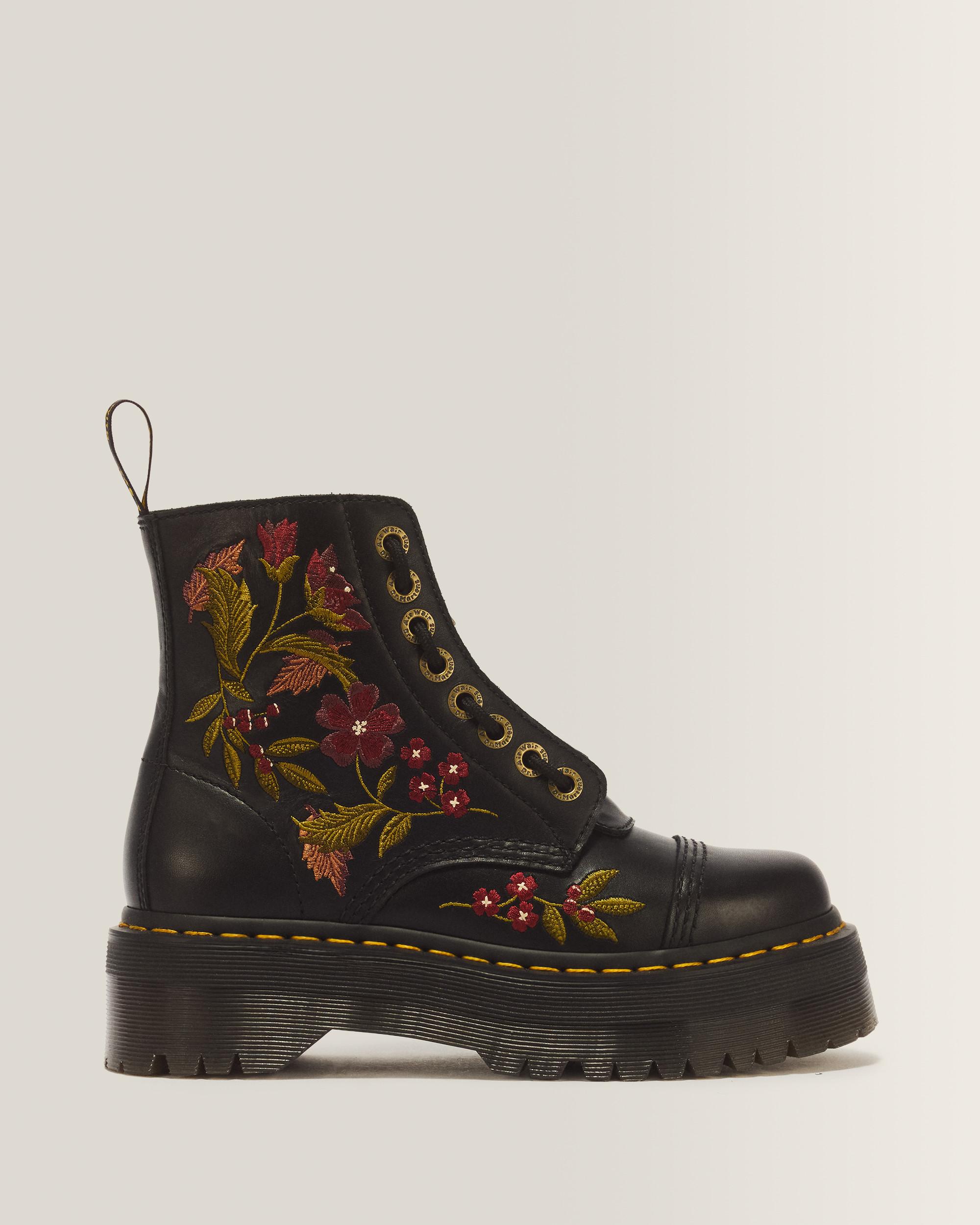 Sinclair Floral Wanama Leather Lace Up Boots in Black