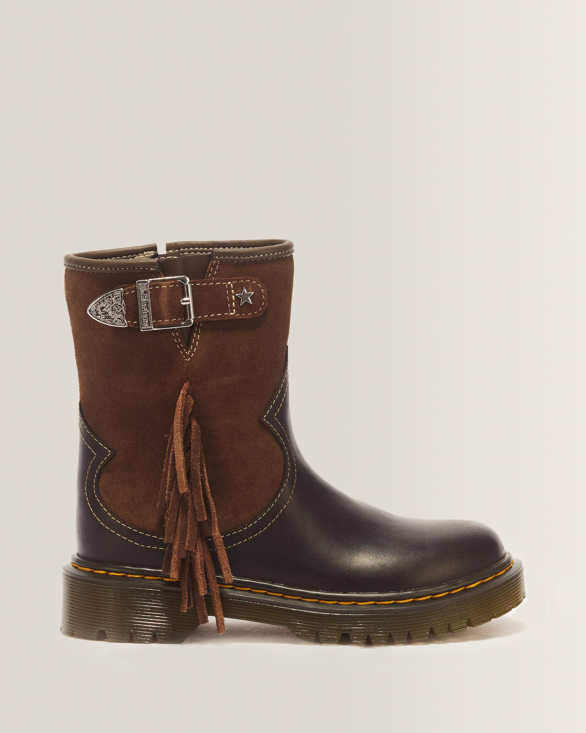 Genaya Desert Rodeo Junior Leather & Suede Rigger Boots in DARK BROWN
