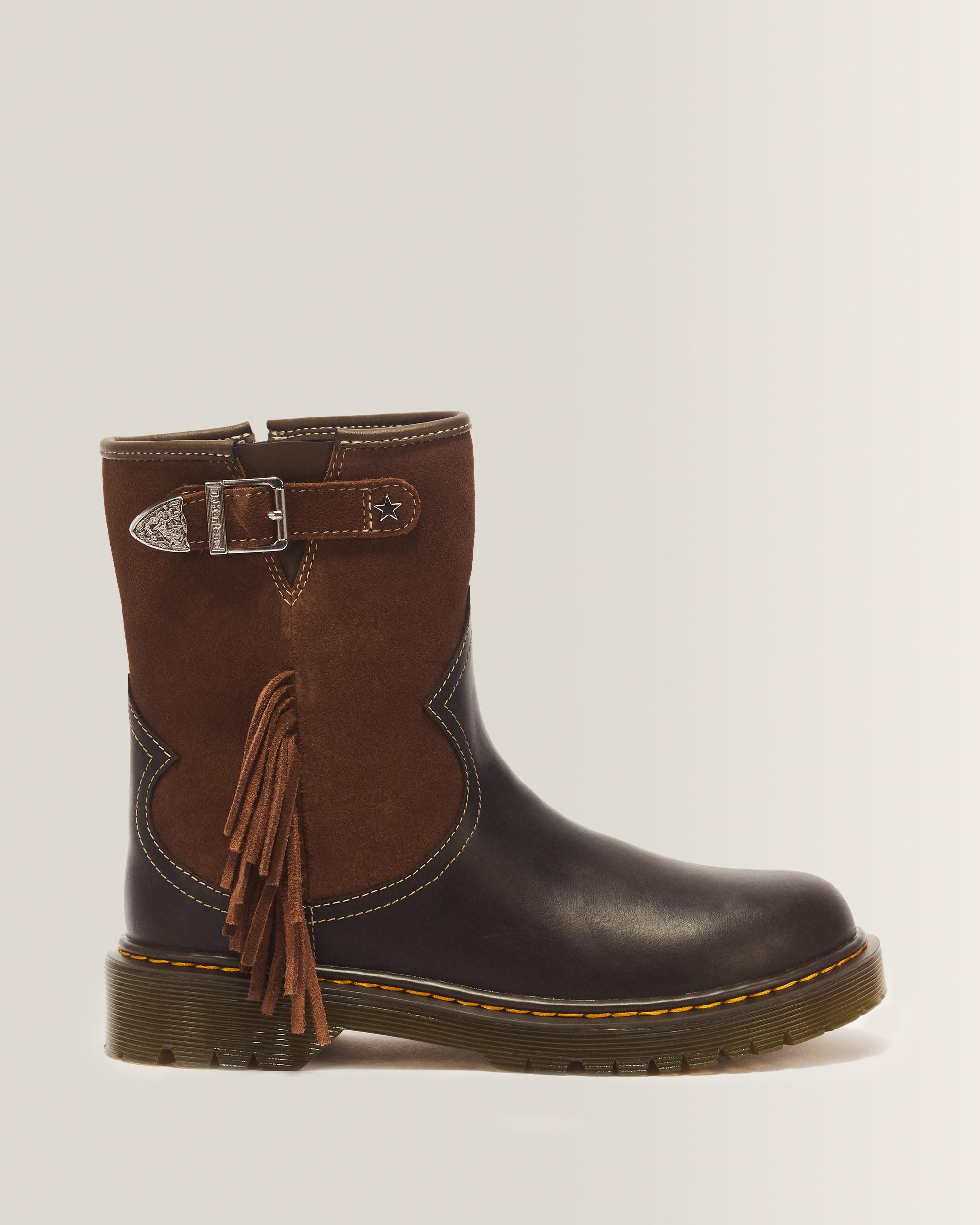 Genaya Desert Rodeo Y Leather & Suede Rigger Boots in DARK BROWN