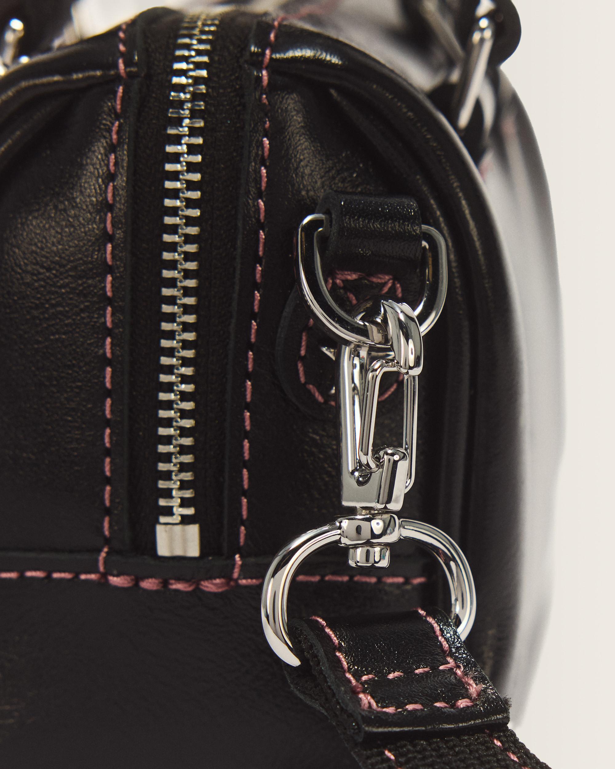 Mini Top Handle Milled Gloss Leather Bag in Black