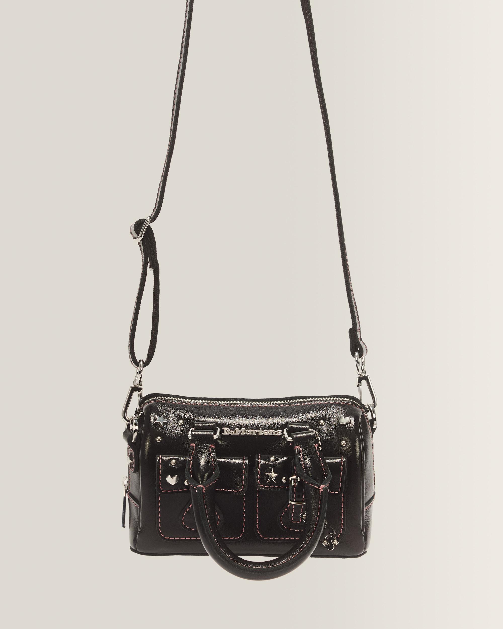 Mini Top Handle Milled Gloss Leather Bag in Black