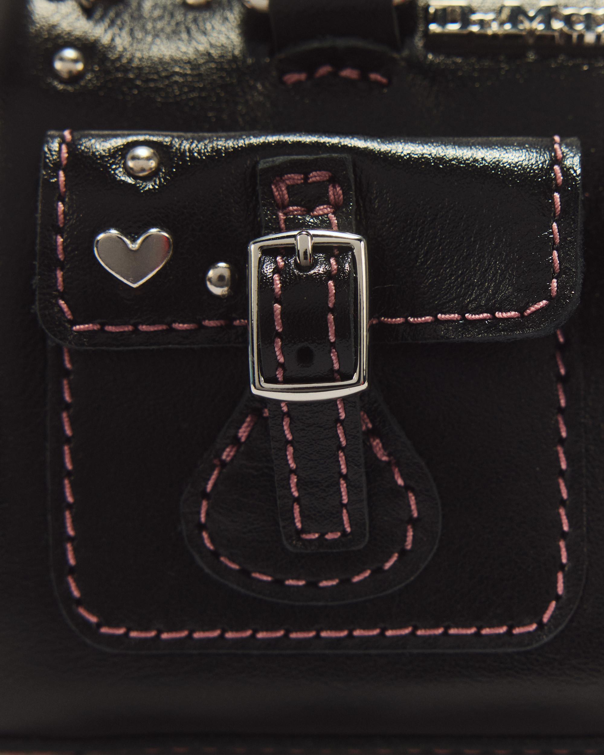 Mini Top Handle Milled Gloss Leather Bag in Black