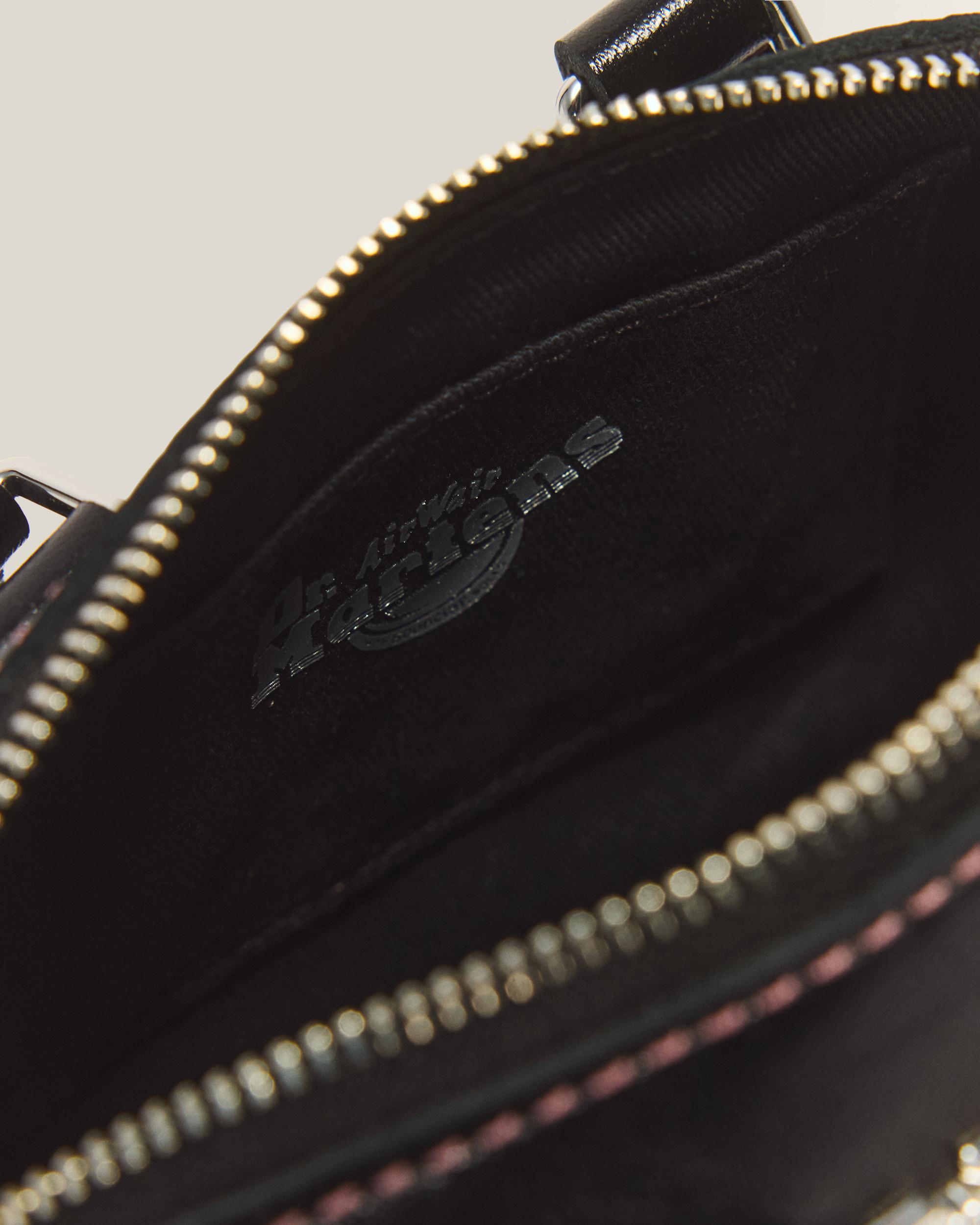 Mini Top Handle Milled Gloss Leather Bag in Black