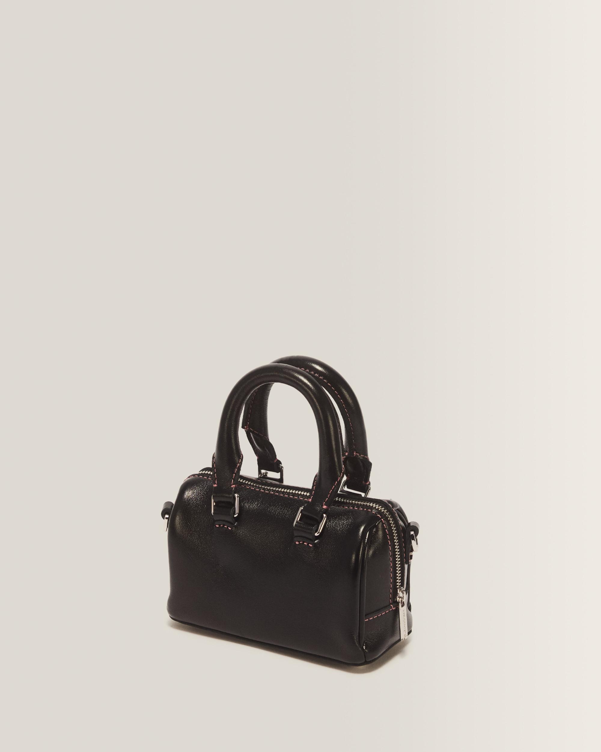 Mini Top Handle Milled Gloss Leather Bag in Black