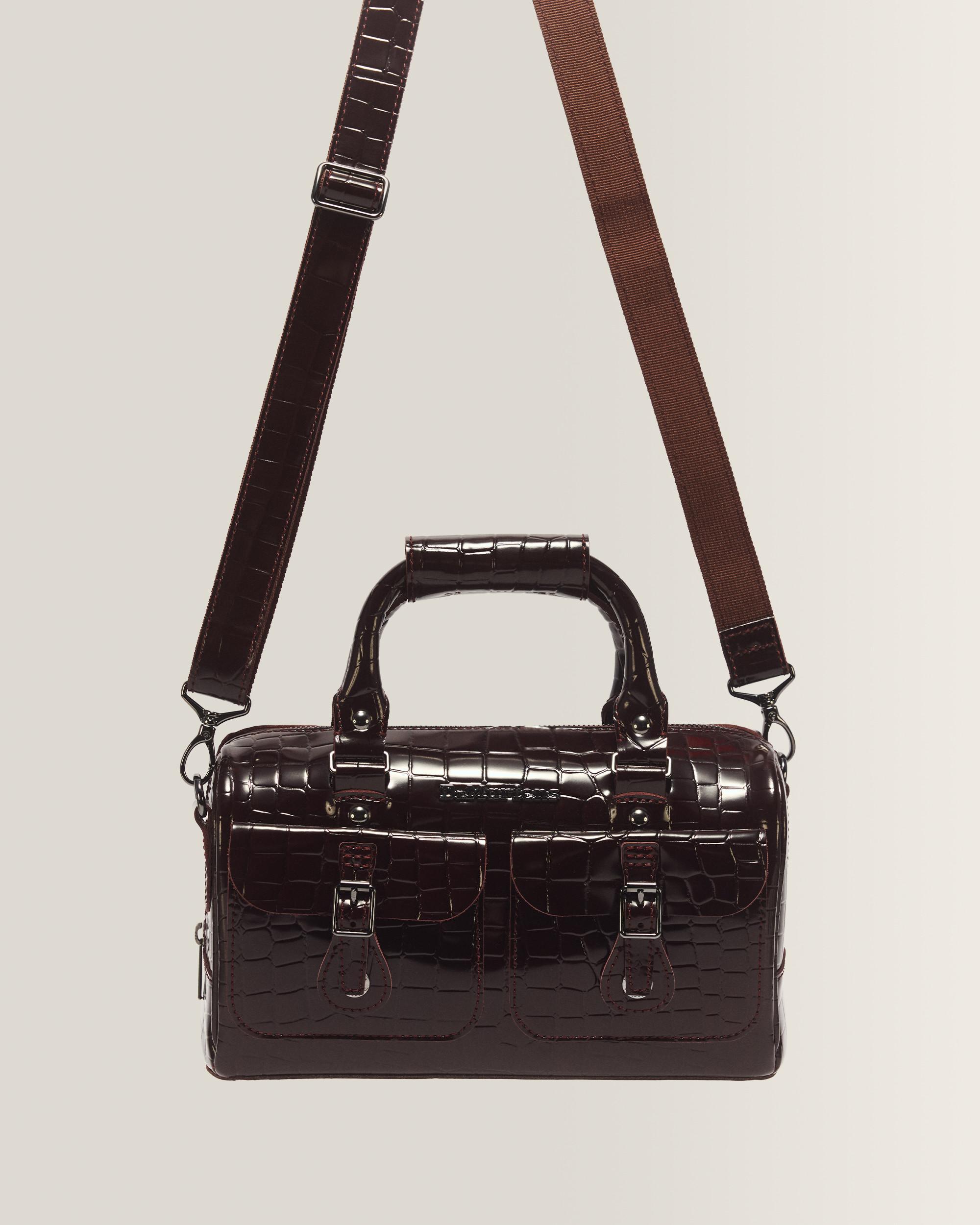 Top Handle Croc Emboss Leather Bag in Oxblood Red