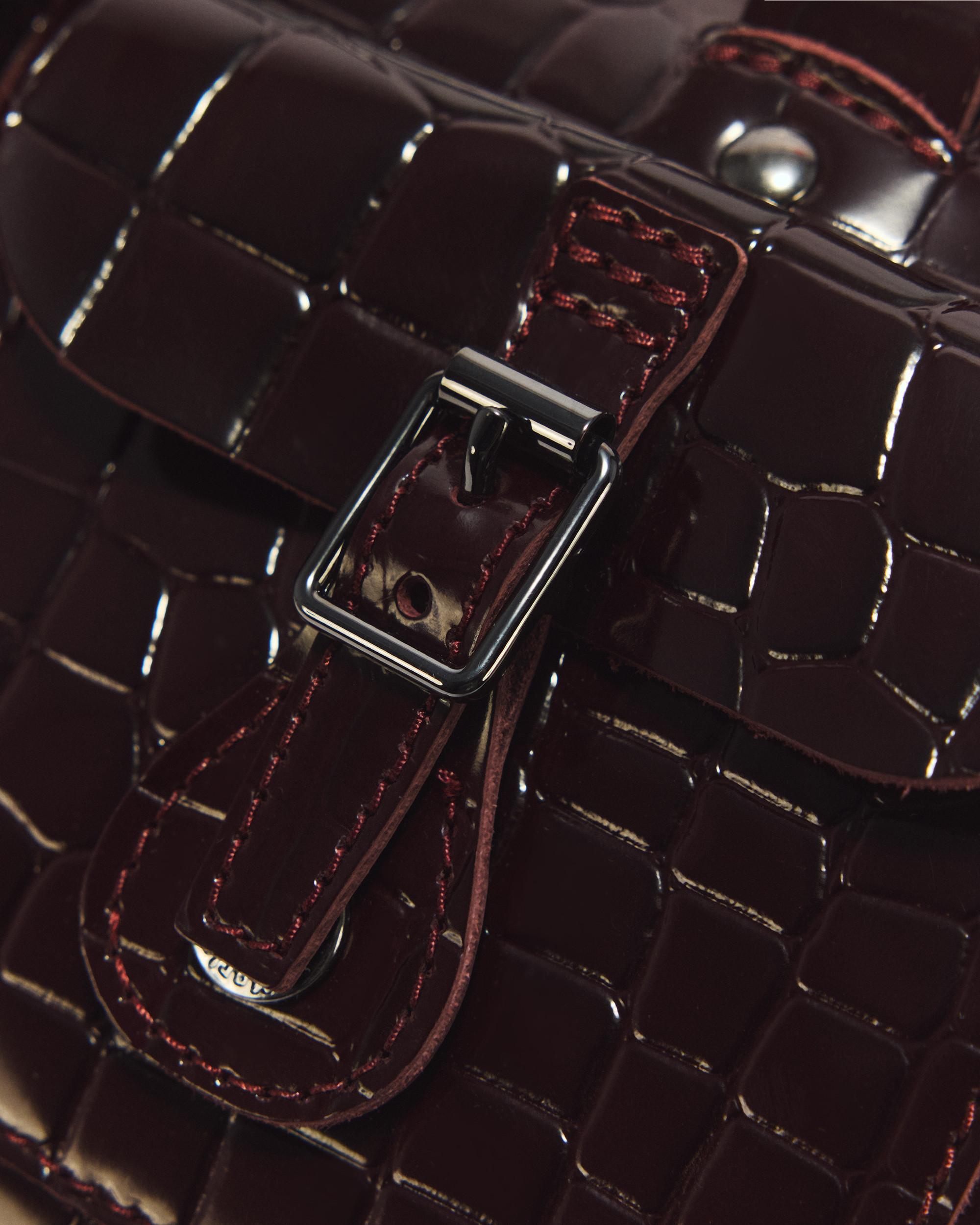 Top Handle Croc Emboss Leather Bag in Oxblood Red