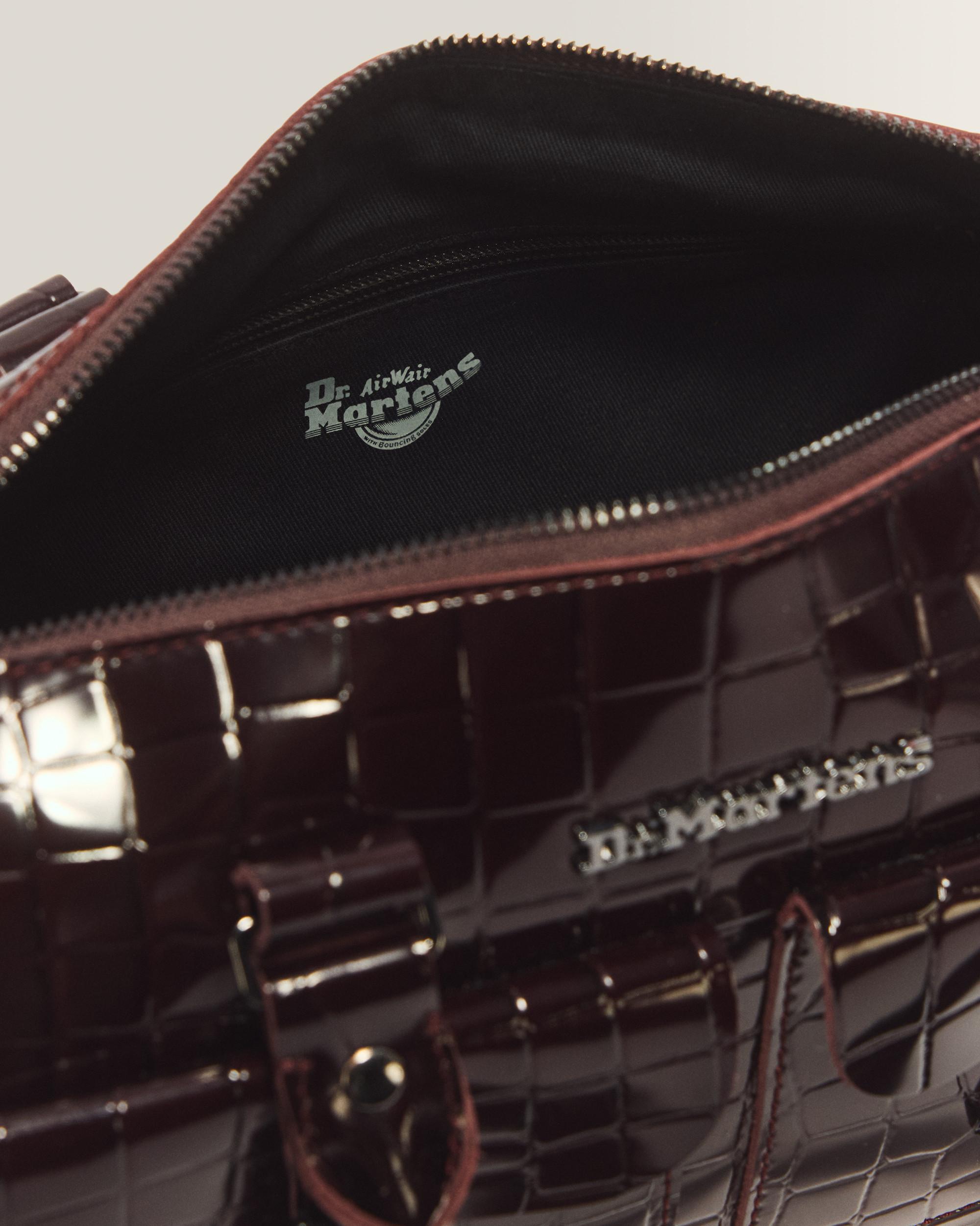 Top Handle Croc Emboss Leather Bag in Oxblood Red