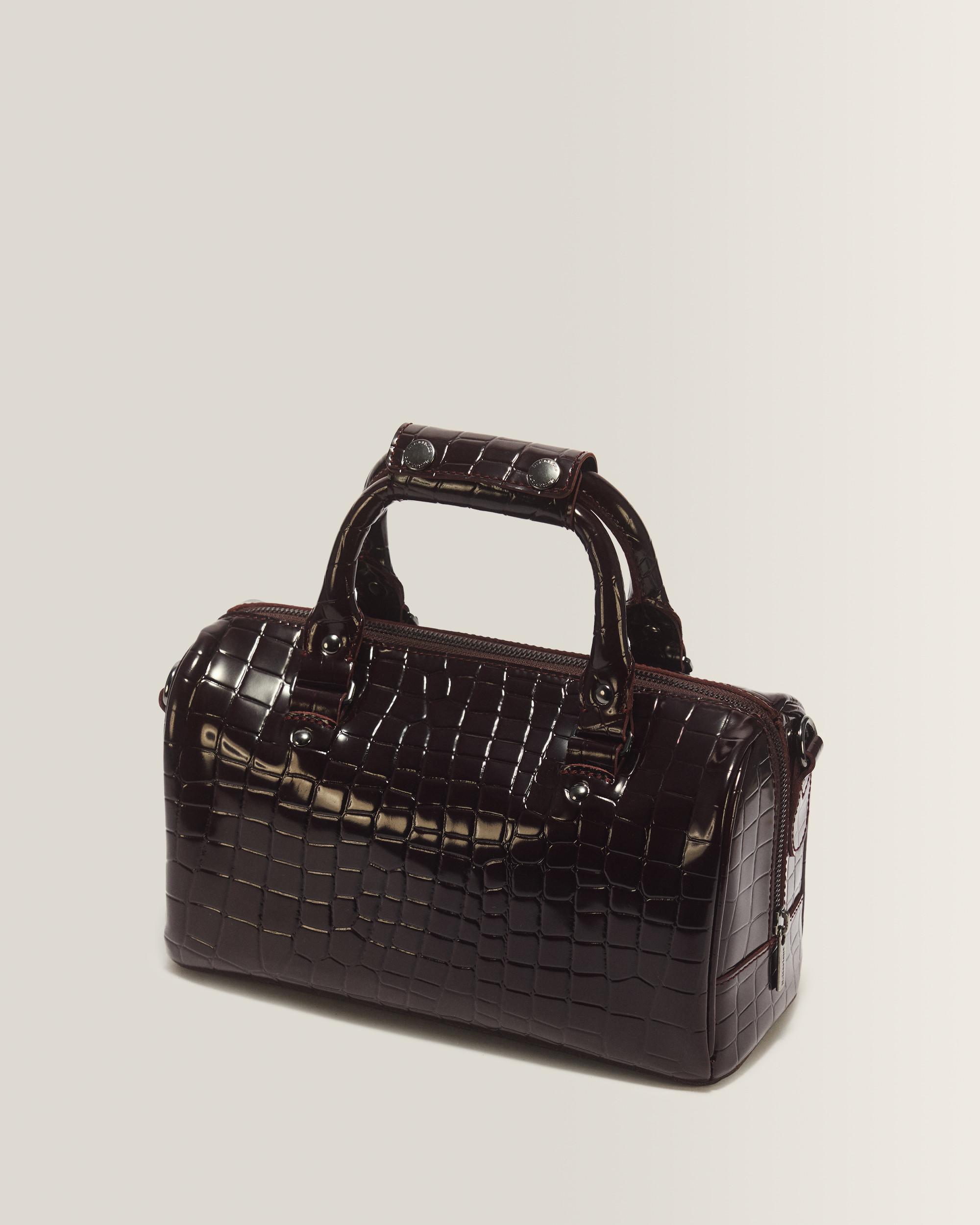 Top Handle Croc Emboss Leather Bag in Oxblood Red