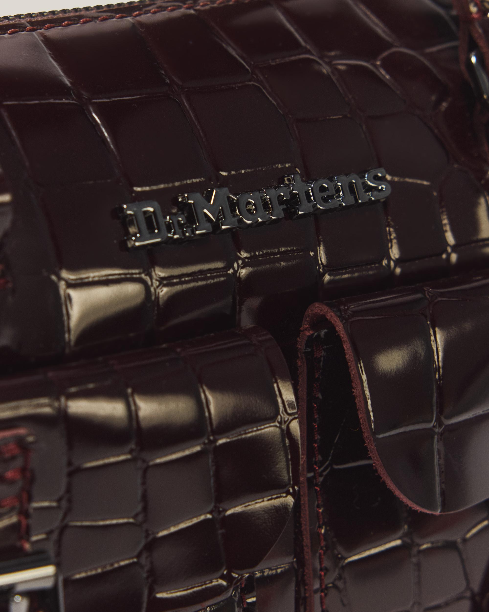 Top Handle Croc Emboss Leather Bag in Oxblood Red