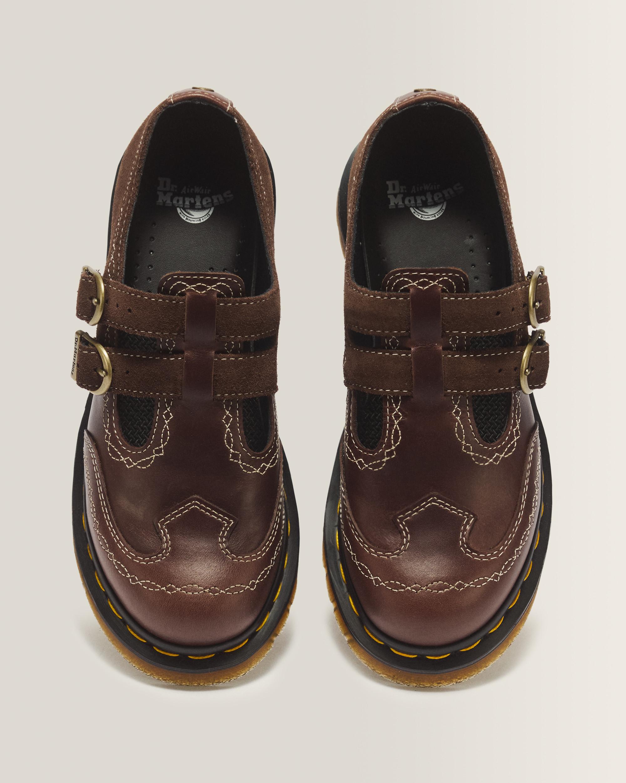 8065 Desert Rodeo Leather & Suede Mary Jane Shoes in Dark Brown