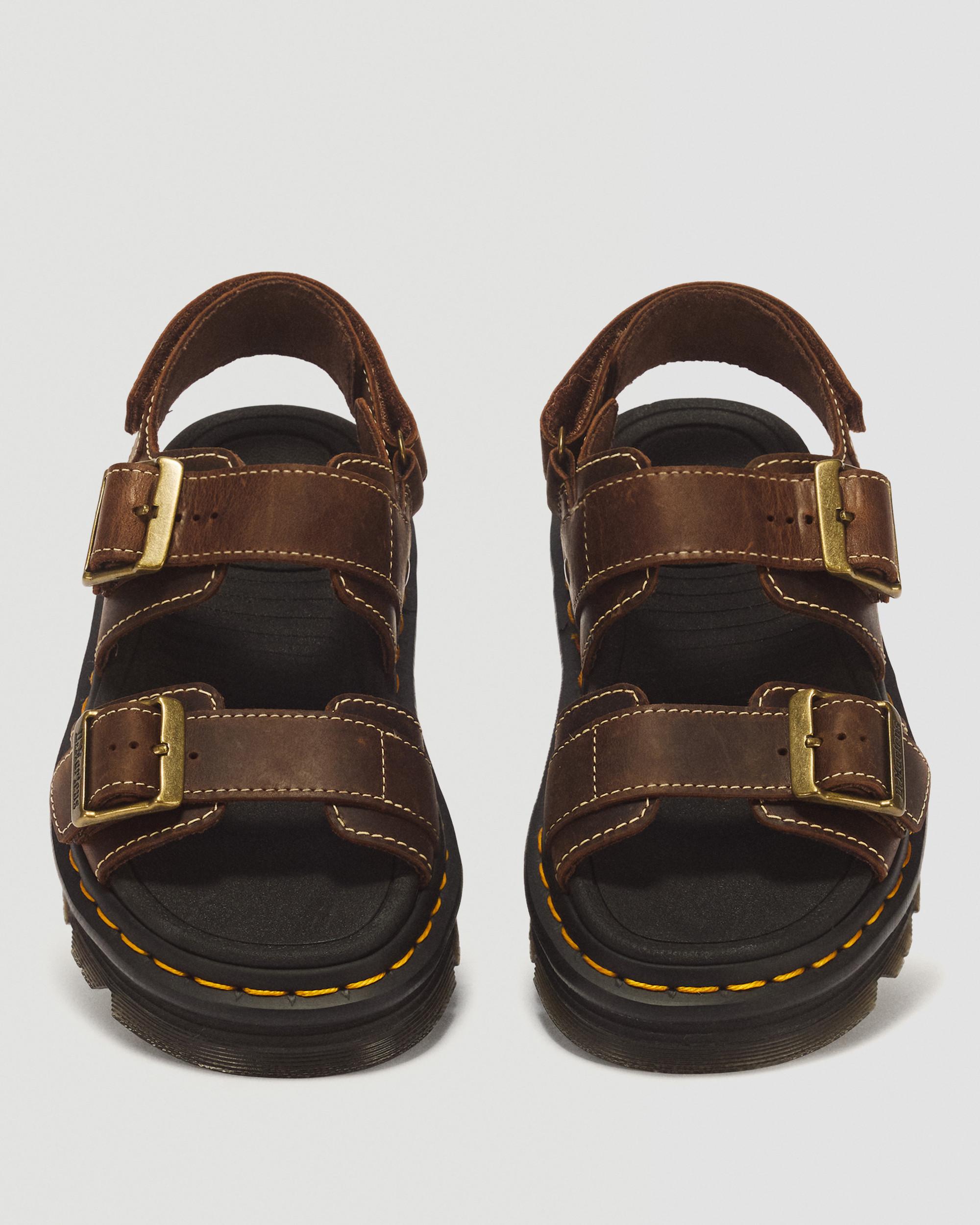 Zebzag Crazy Horse Leather Sandals in Dark Brown | Dr. Martens