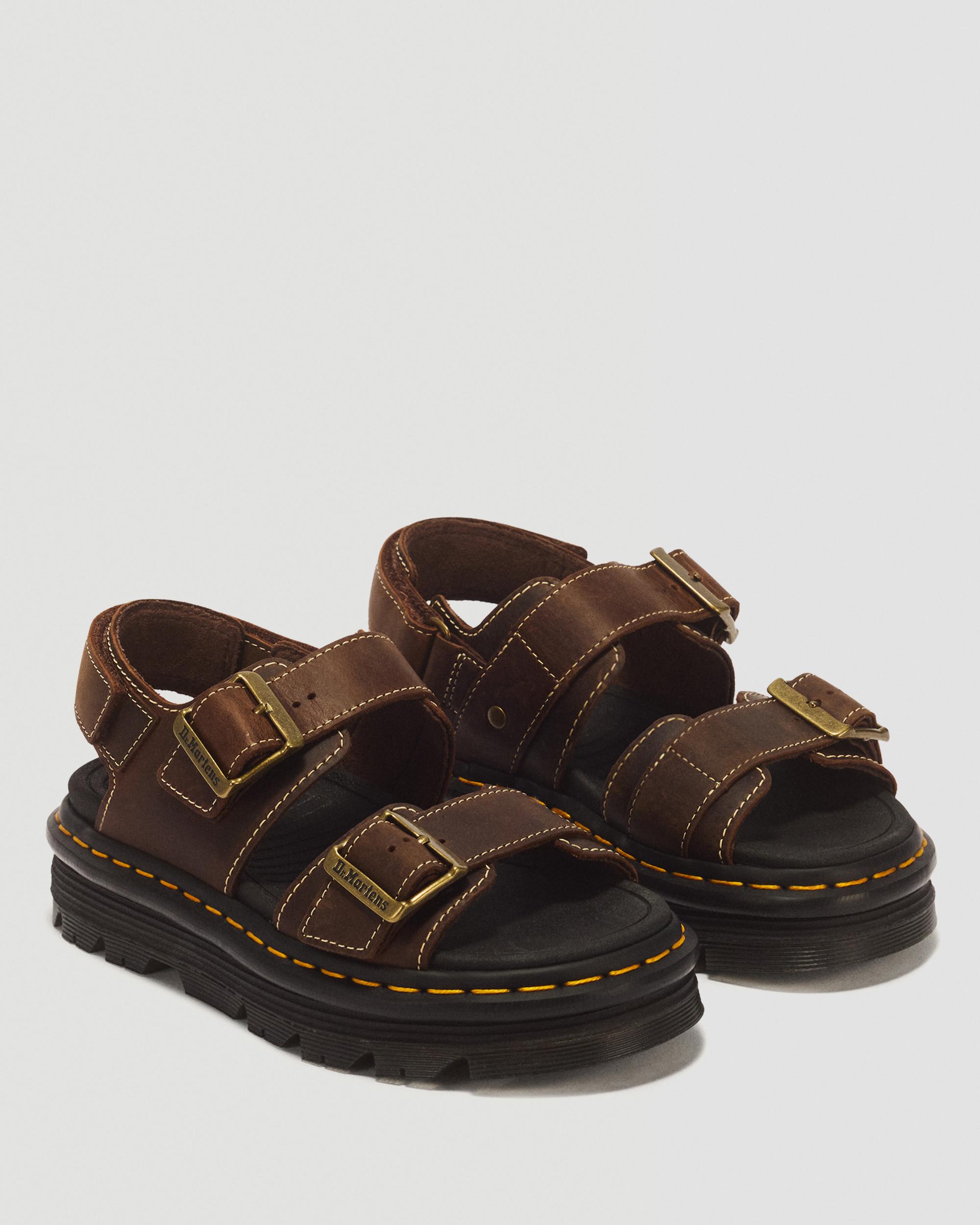 Zebzag Crazy Horse Leather Sandals in Dark Brown | Dr. Martens