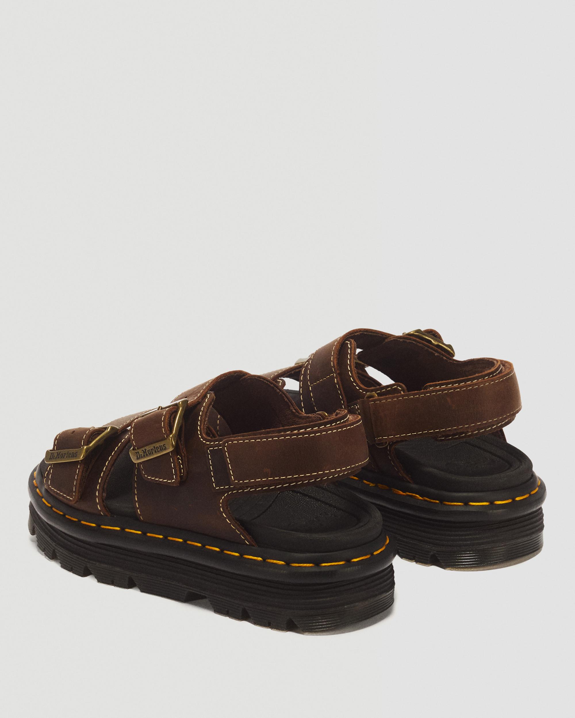 Zebzag Crazy Horse Leather Sandals in Dark Brown | Dr. Martens