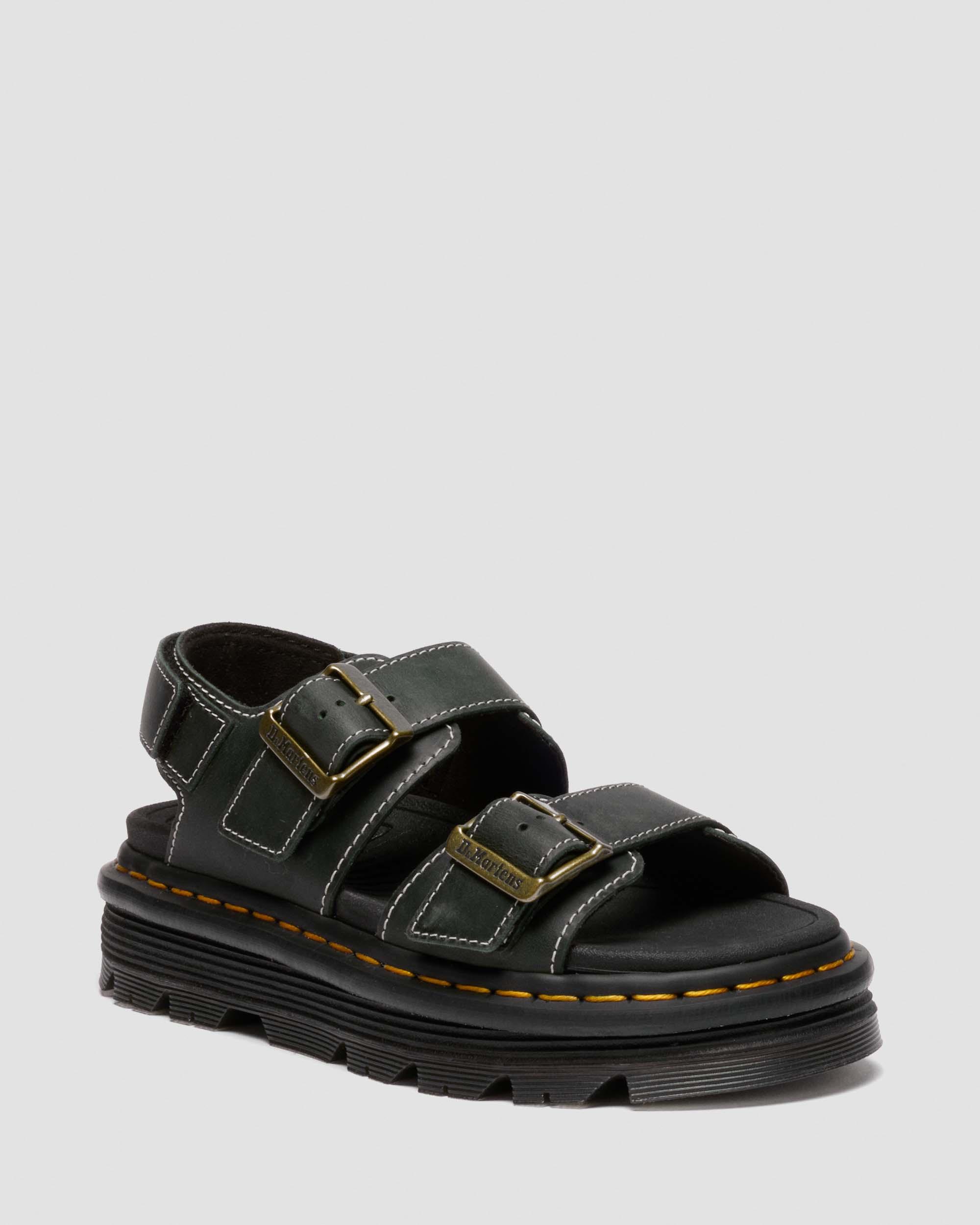 Dr. Martens Zebzag Crazy Horse Leren Sandalenen in Groen,