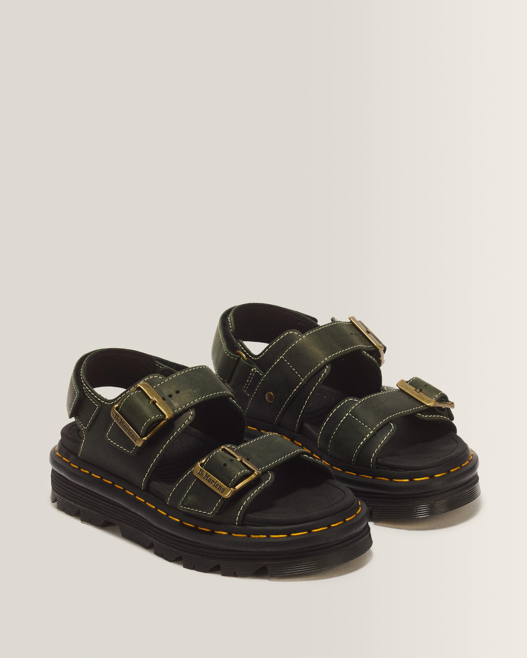 Zebzag Crazy Horse Leather Sandals in DMs Green