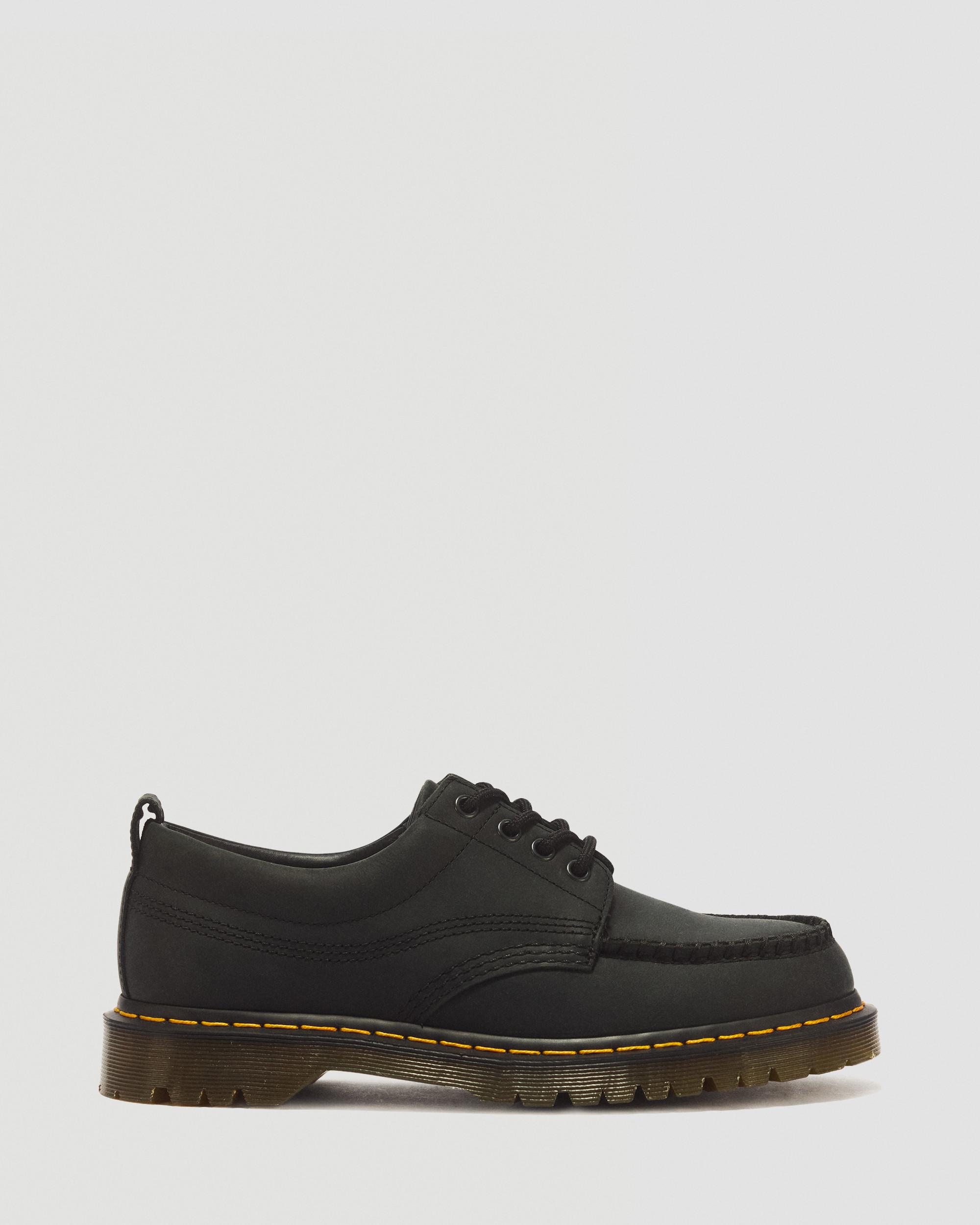 Dr. Martens Lowell Crazy Horse Leren Moc Toe Schoenen Met Vier Veterogen in Zwart,