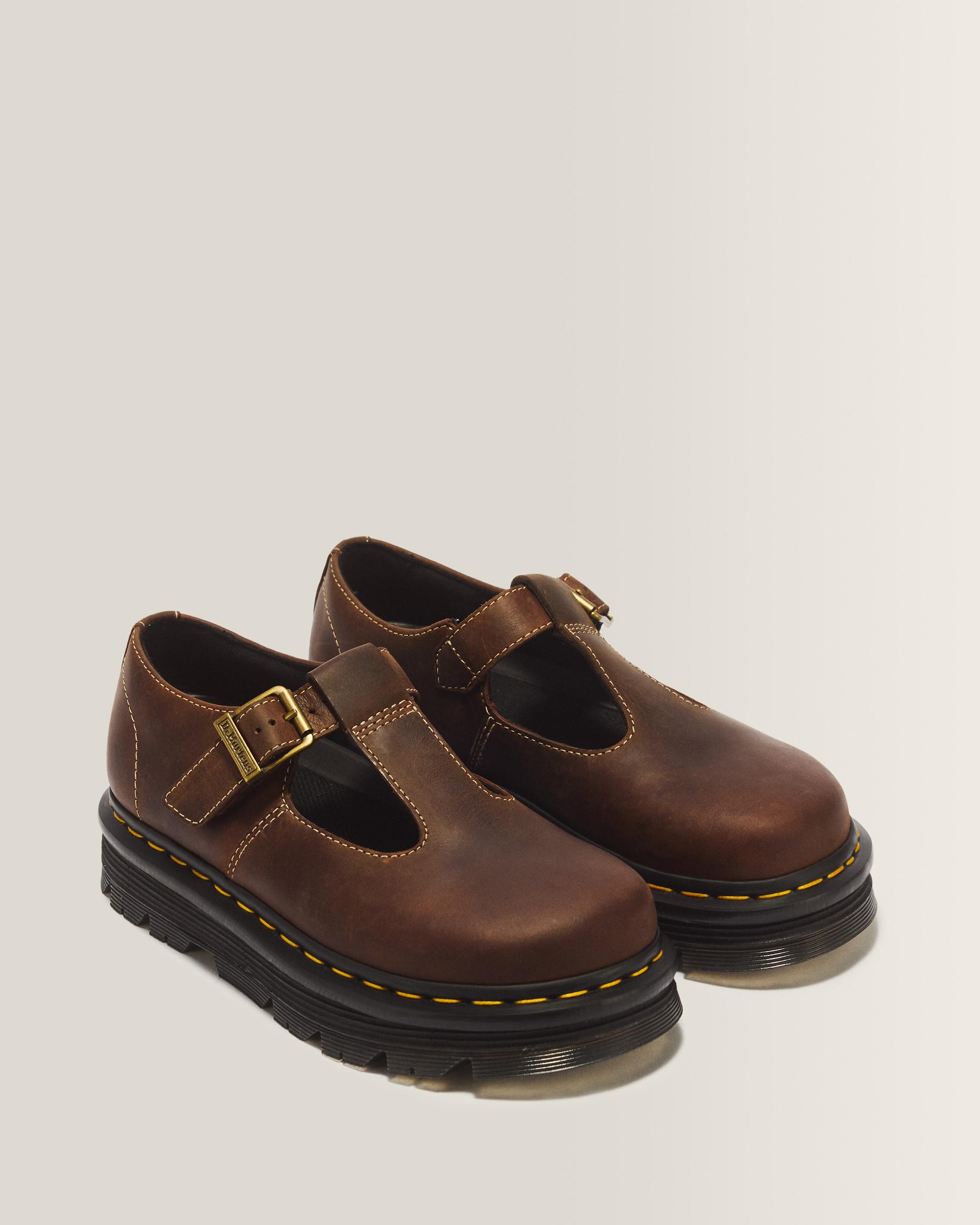 Zebzag Crazy Horse Leather Mary Jane Shoes in Dark Brown