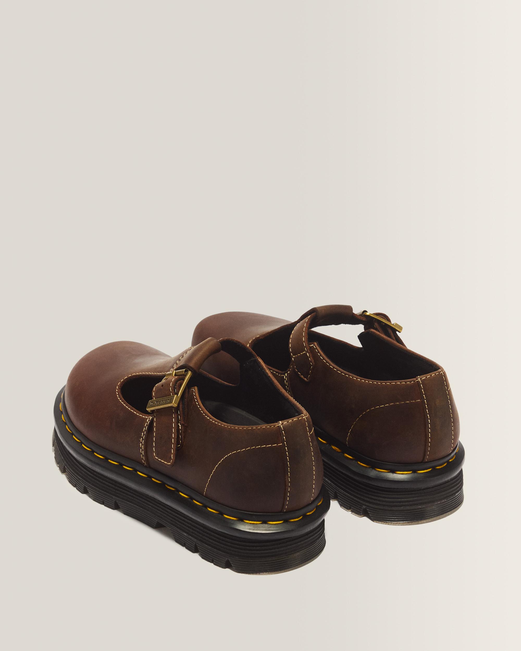 Zebzag Crazy Horse Leather Mary Jane Shoes in Dark Brown