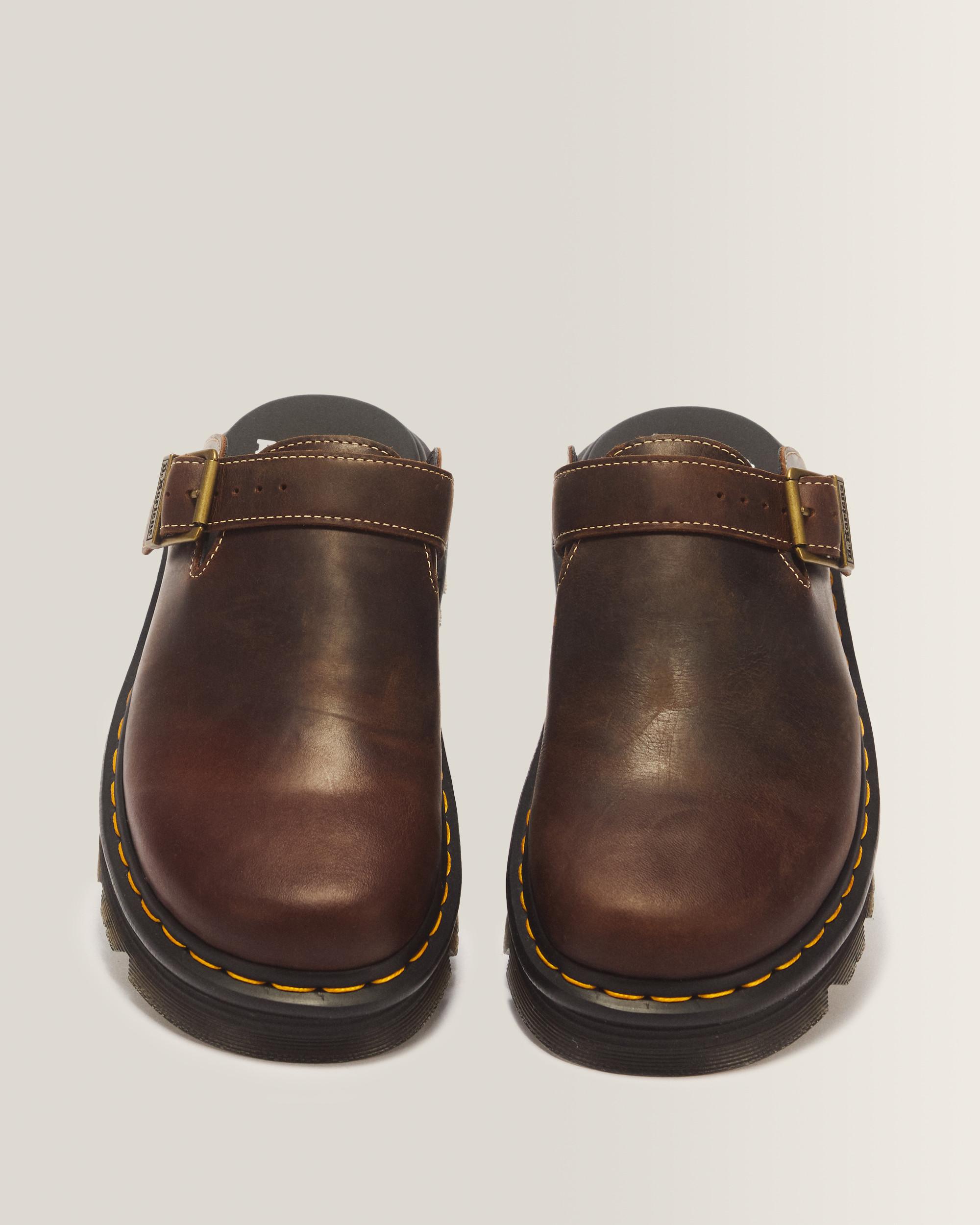 Zebzag Crazy Horse Leather Mules in Dark Brown