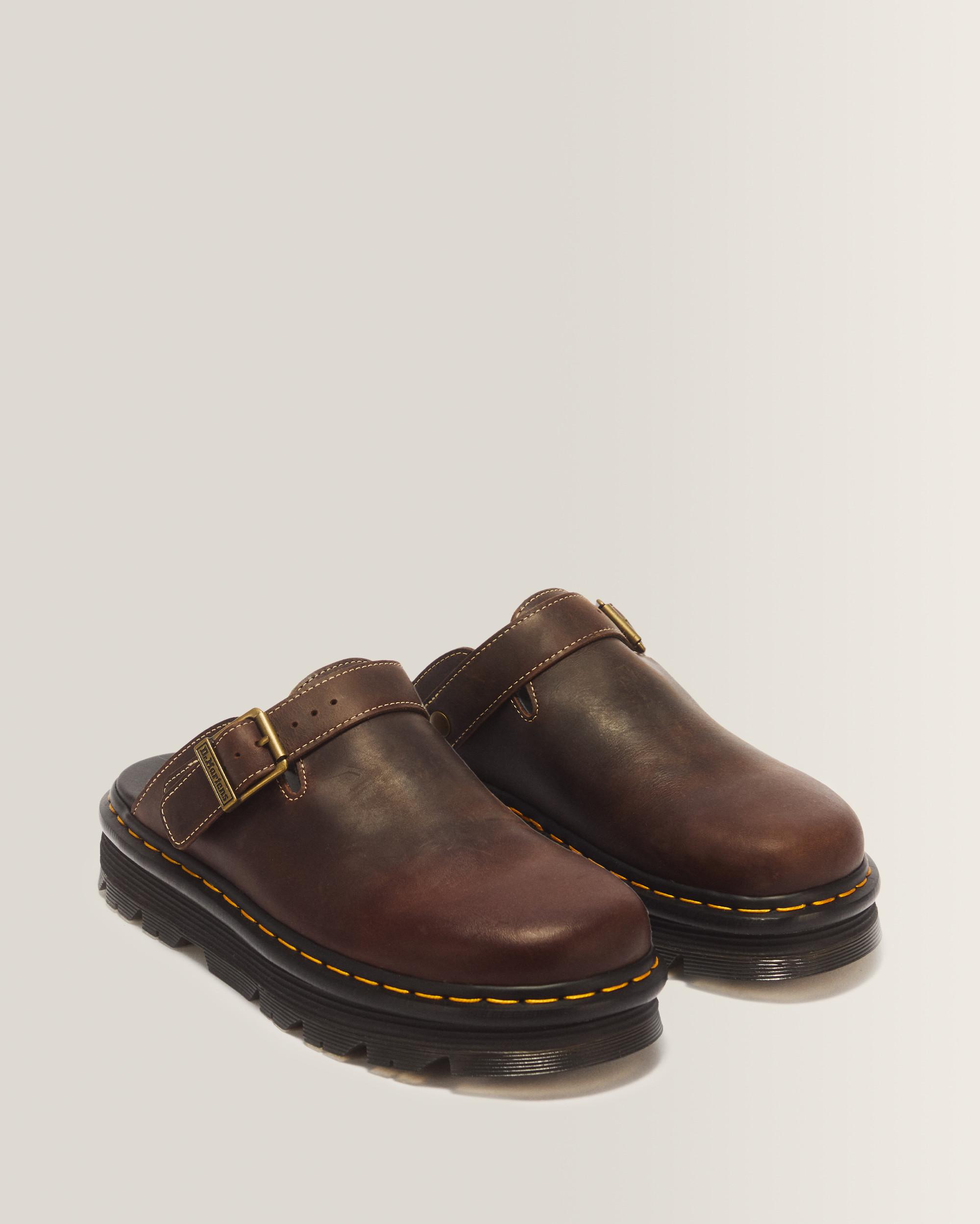 Zebzag Crazy Horse Leather Mules in Dark Brown