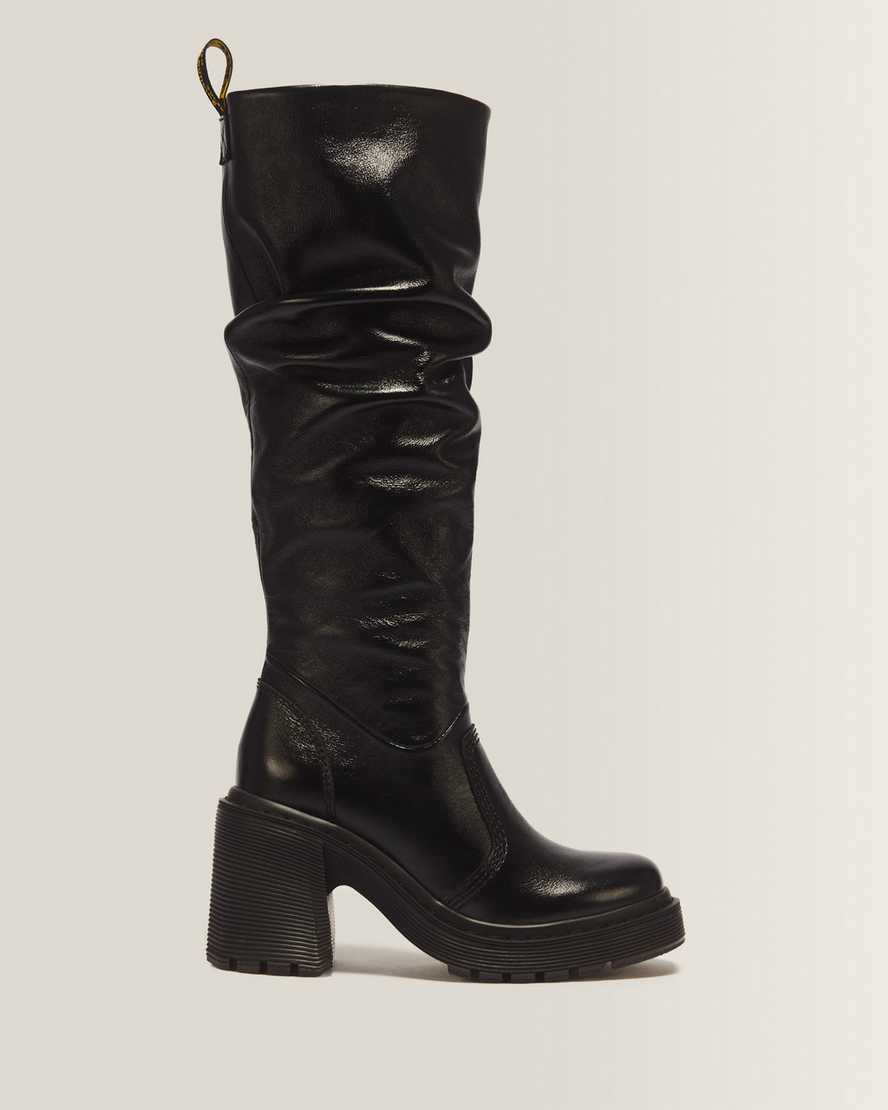 Dr. Martens Kasey Hoge Laarzen Van Milled Gloss-Leer Met Hak in Zwart, Grootte: 38