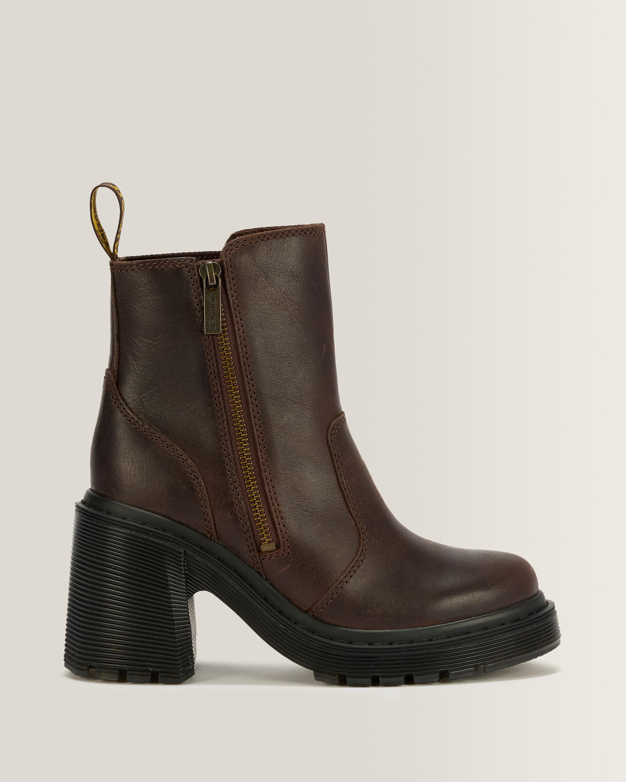 Dr. Martens Spence Zip Kinsley Tumble Leren Laarzen Met Hak in Bruin, Grootte: 39