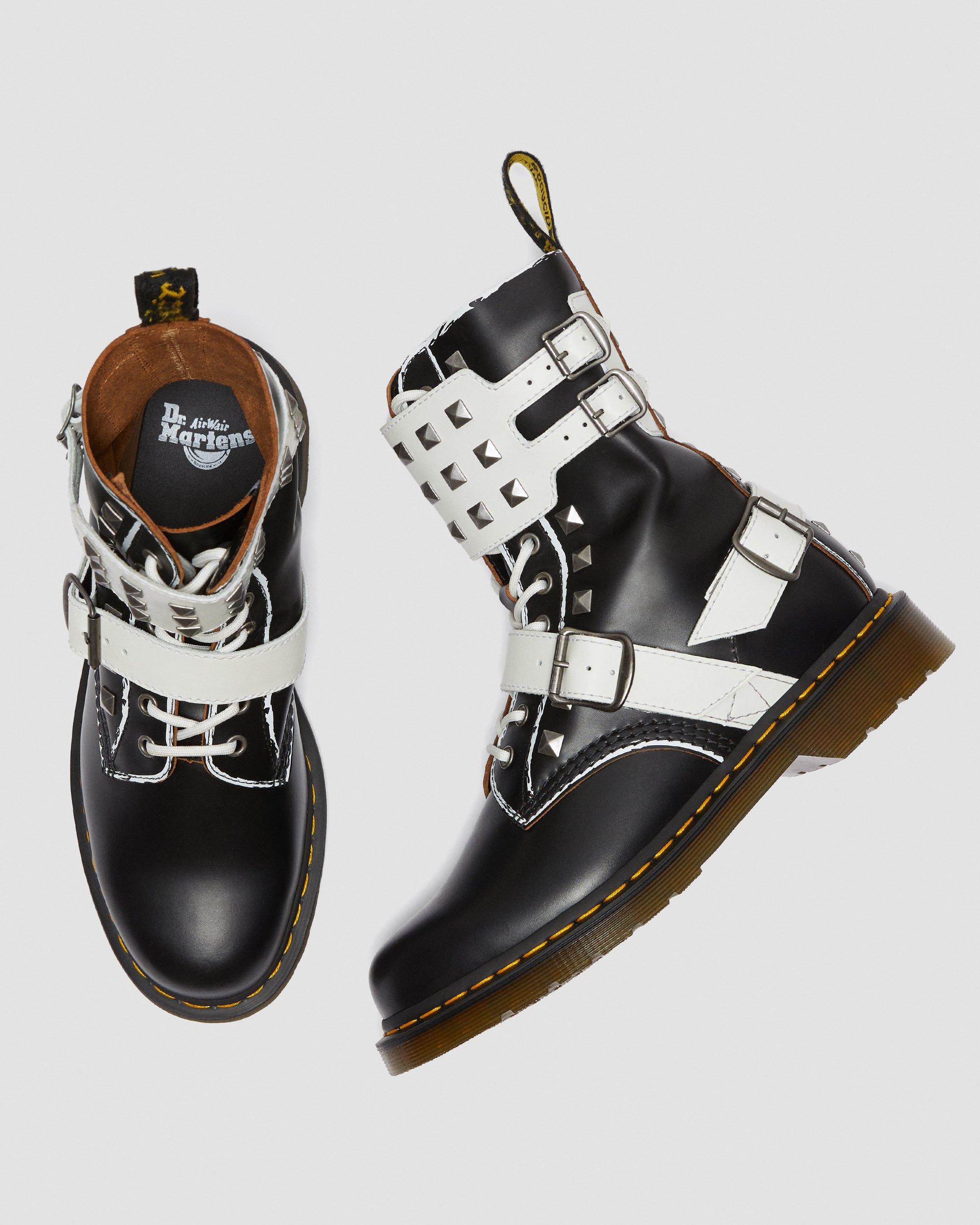 1490 Joska Stud Leather High Boots in Black+White | Dr. Martens™